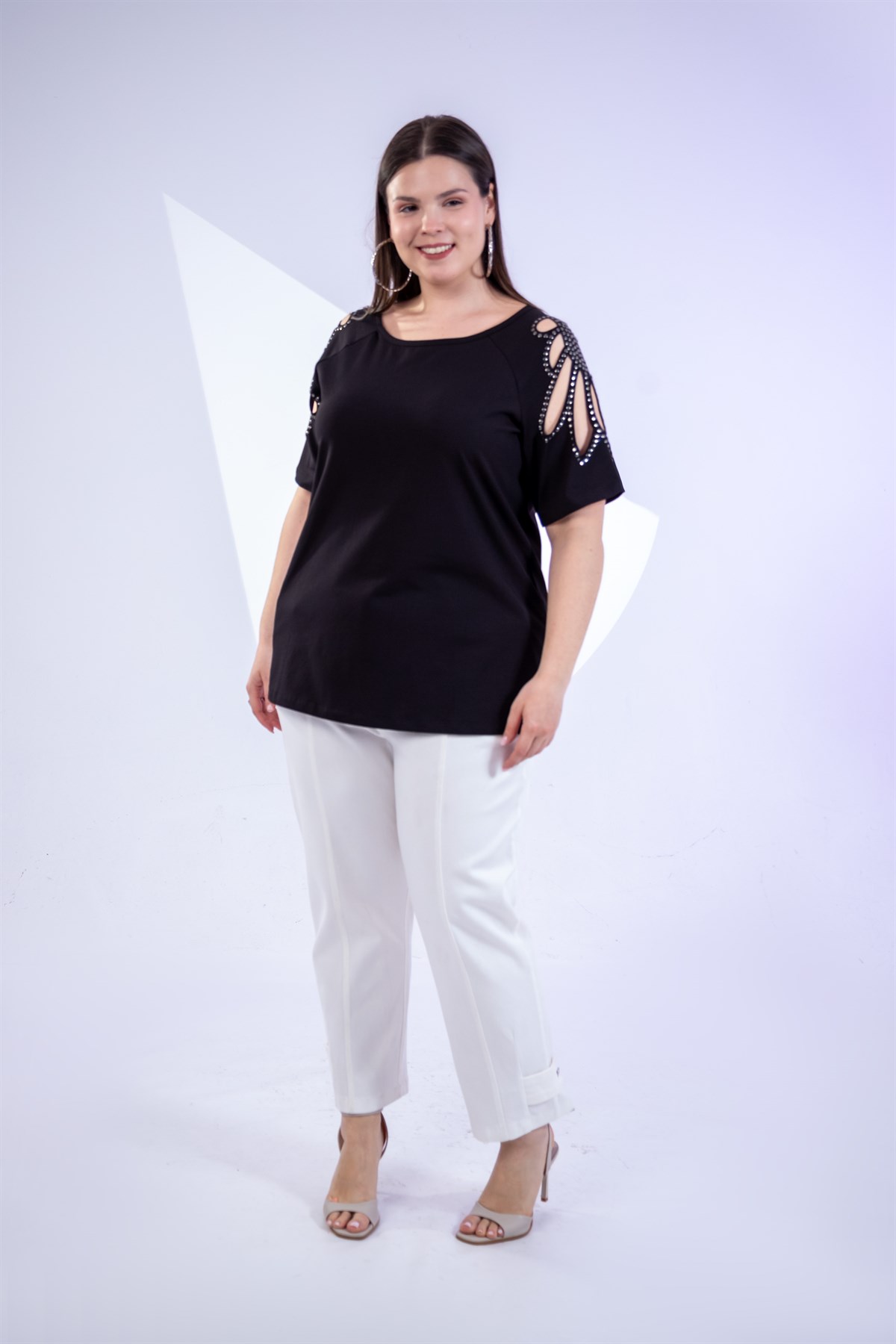Büyük Beden 3330957 Omuz Drop Detaylı Bluz Siyah
