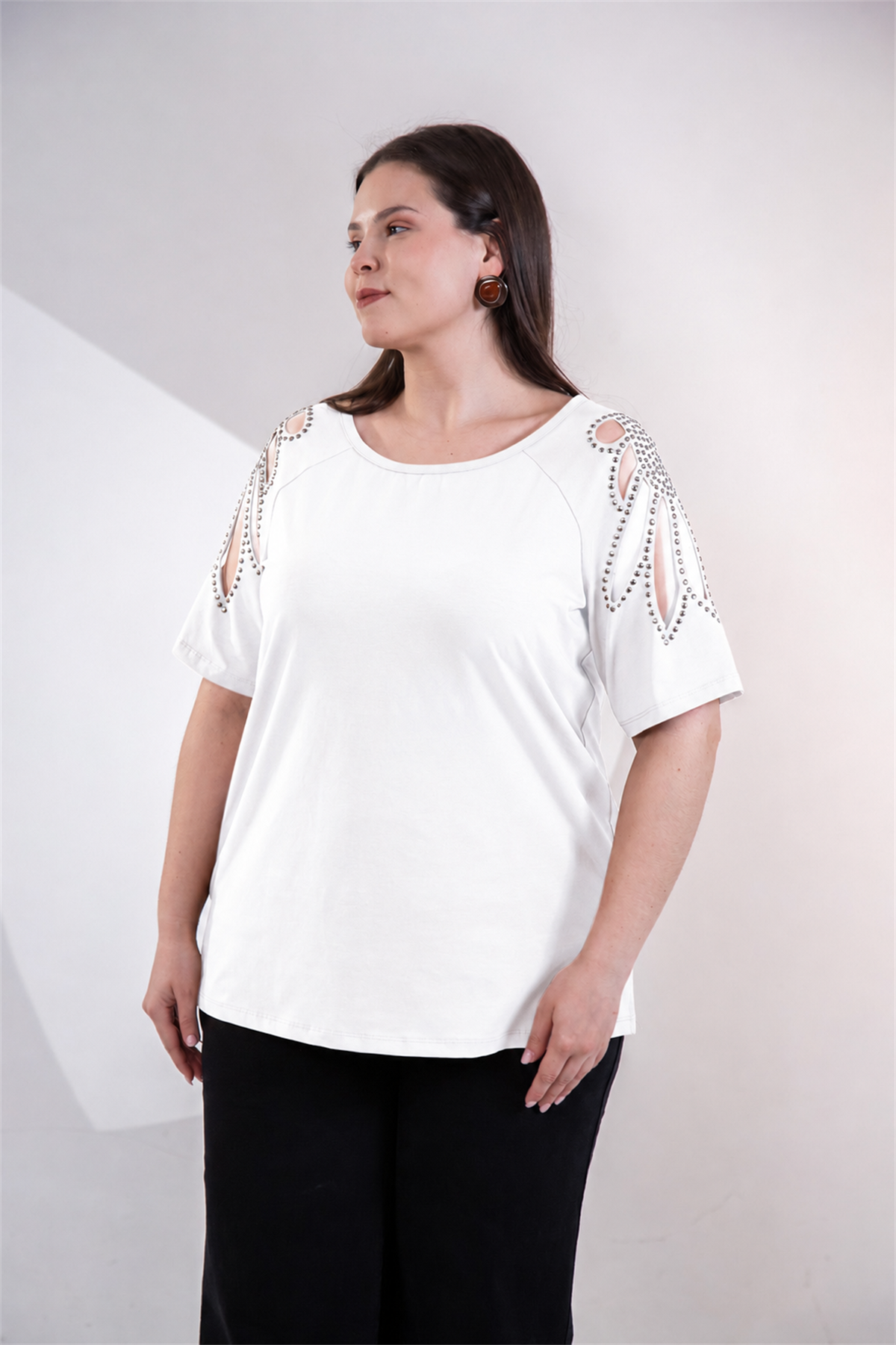Büyük Beden 3330957 Omuz Drop Detaylı Bluz Beyaz