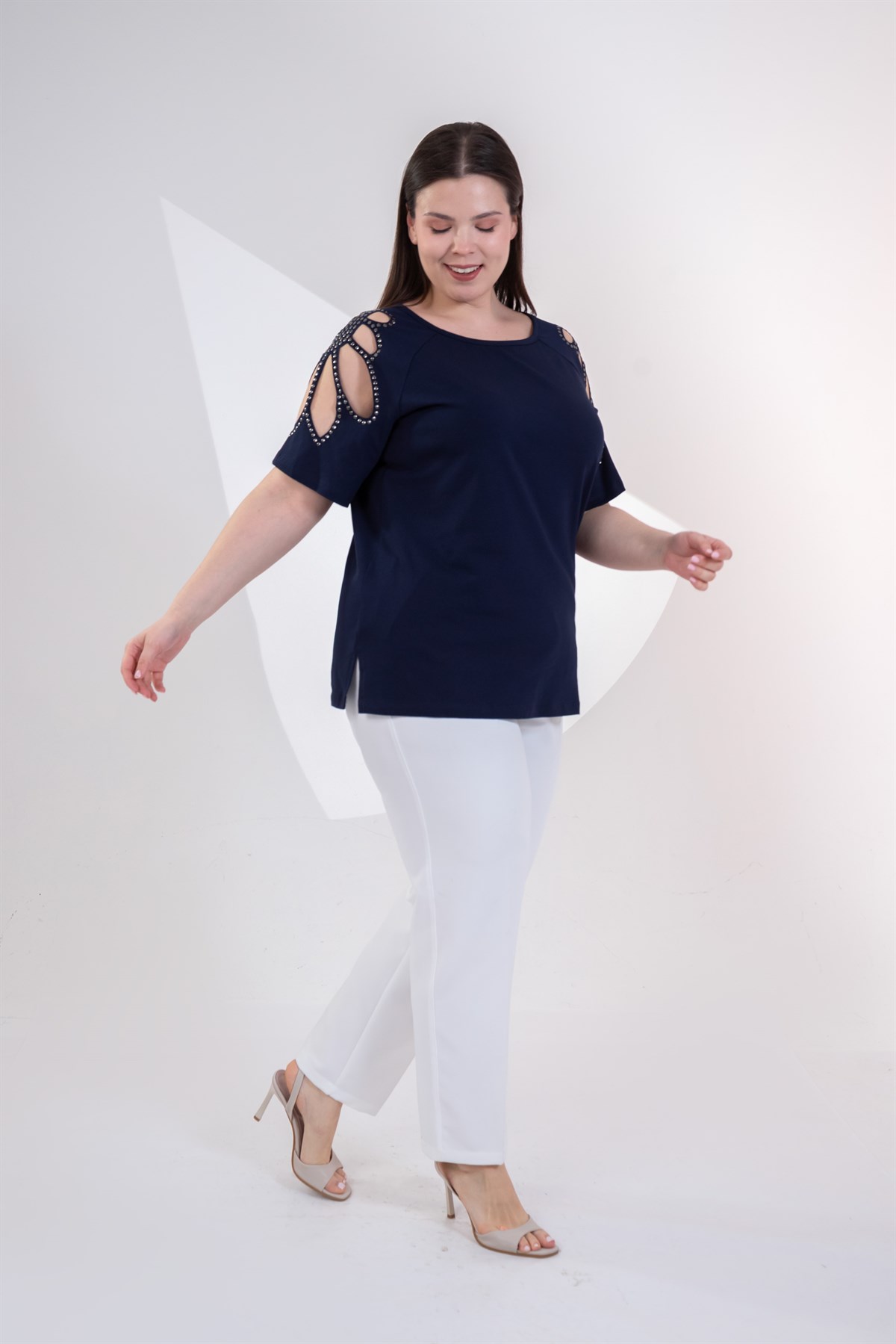 Büyük Beden 3330957 Omuz Drop Detaylı Bluz Lacivert