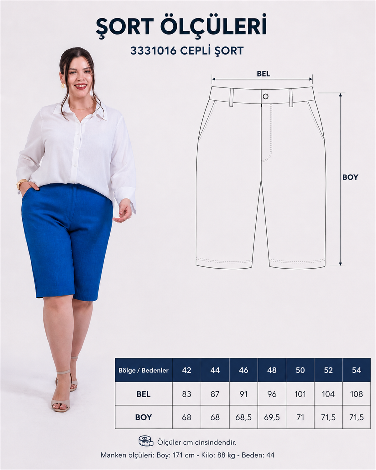 Büyük Beden 3331016 Cepli Şort  Indigo