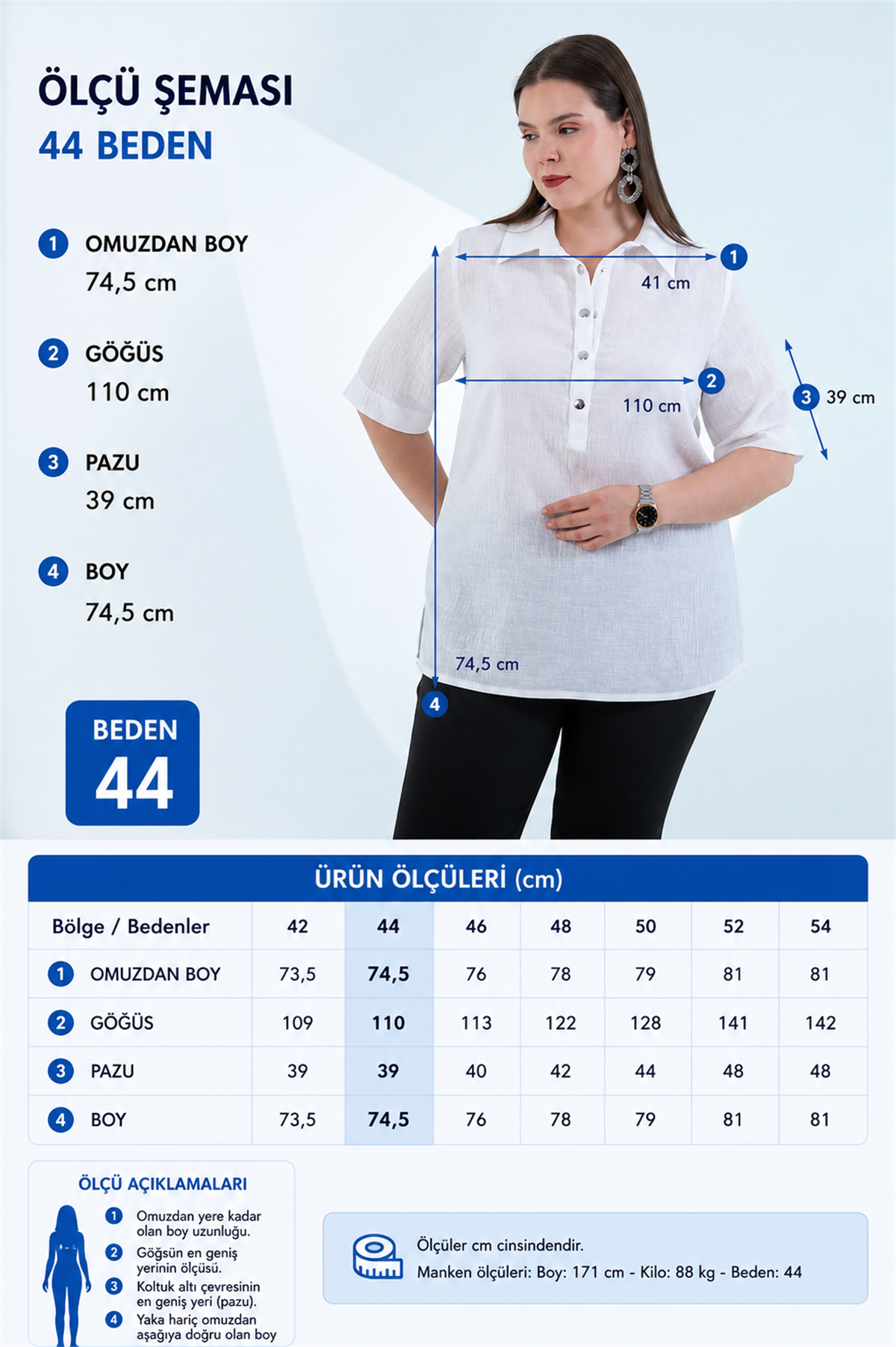 Büyük Beden 3331032 Yaka Çıt Çıtlı Bluz Beyaz