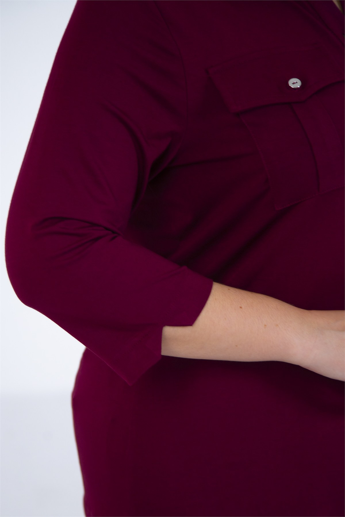 Büyük Beden 3331257 Apoletli Cepli Bluz Bordo