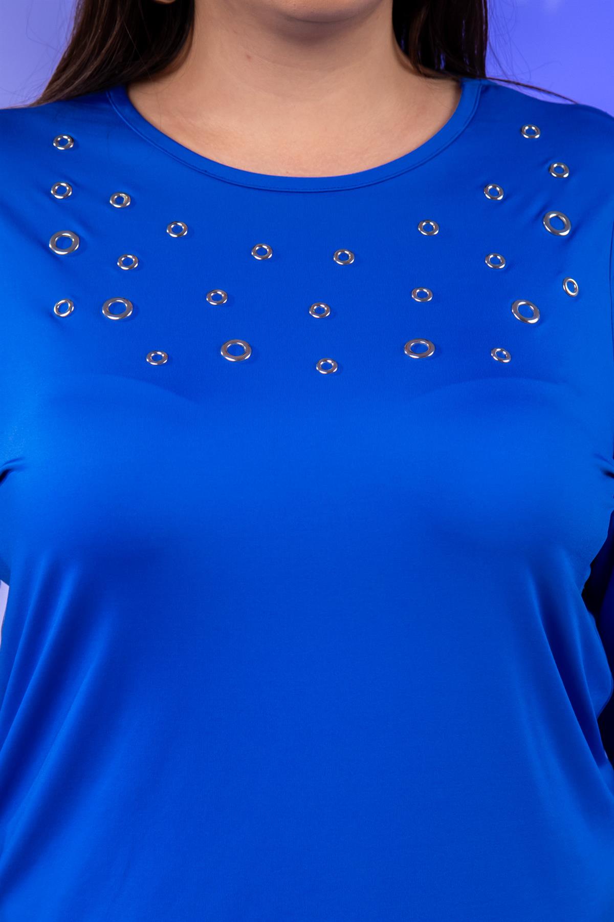 Büyük Beden 333148 Kuş Gözlü Bluz  Mavi