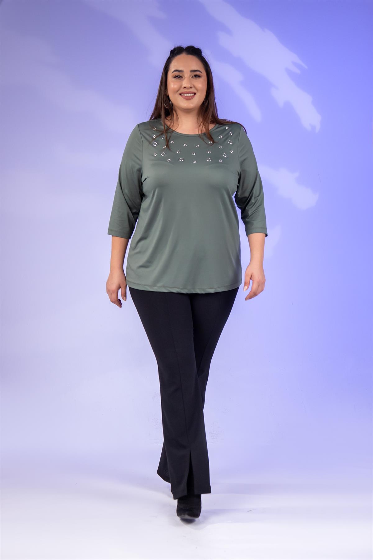 Büyük Beden 333148 Kuş Gözlü Bluz  Yeşil