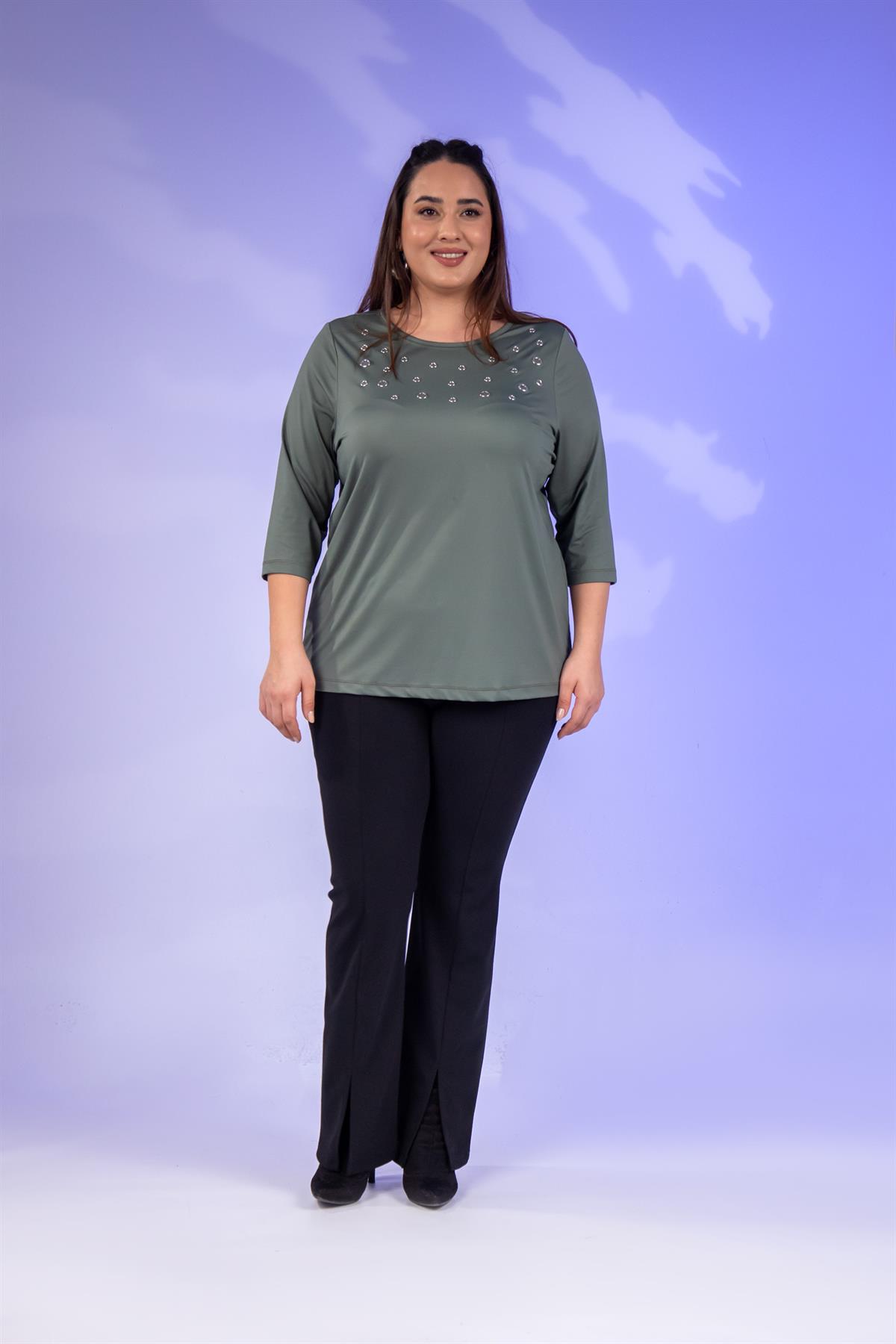 Büyük Beden 333148 Kuş Gözlü Bluz  Yeşil