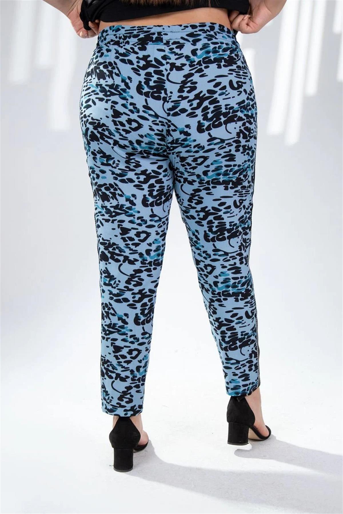 Büyük Beden 333165 Leopar Desenli Pantolon  Mavi
