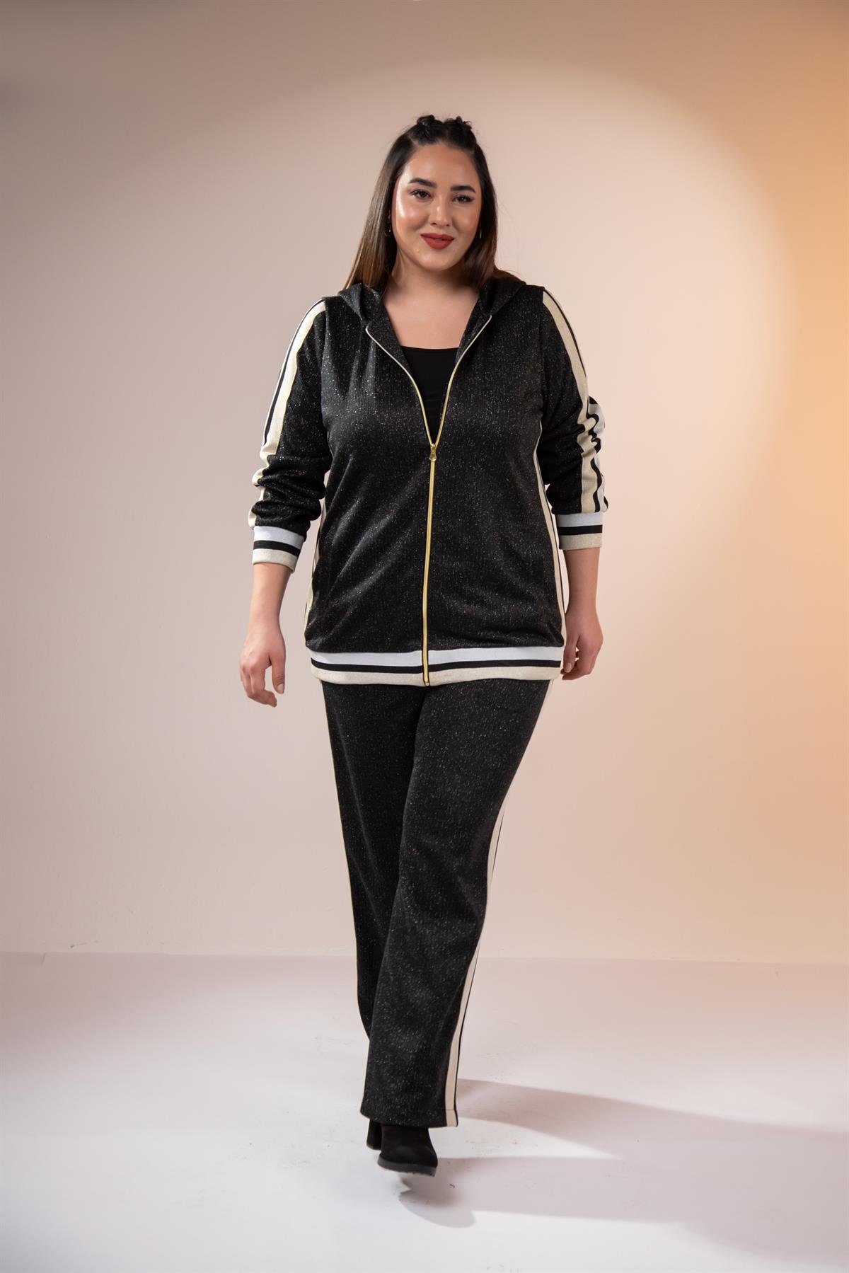 Büyük Beden 333183 Simli İkili Takım  Siyah