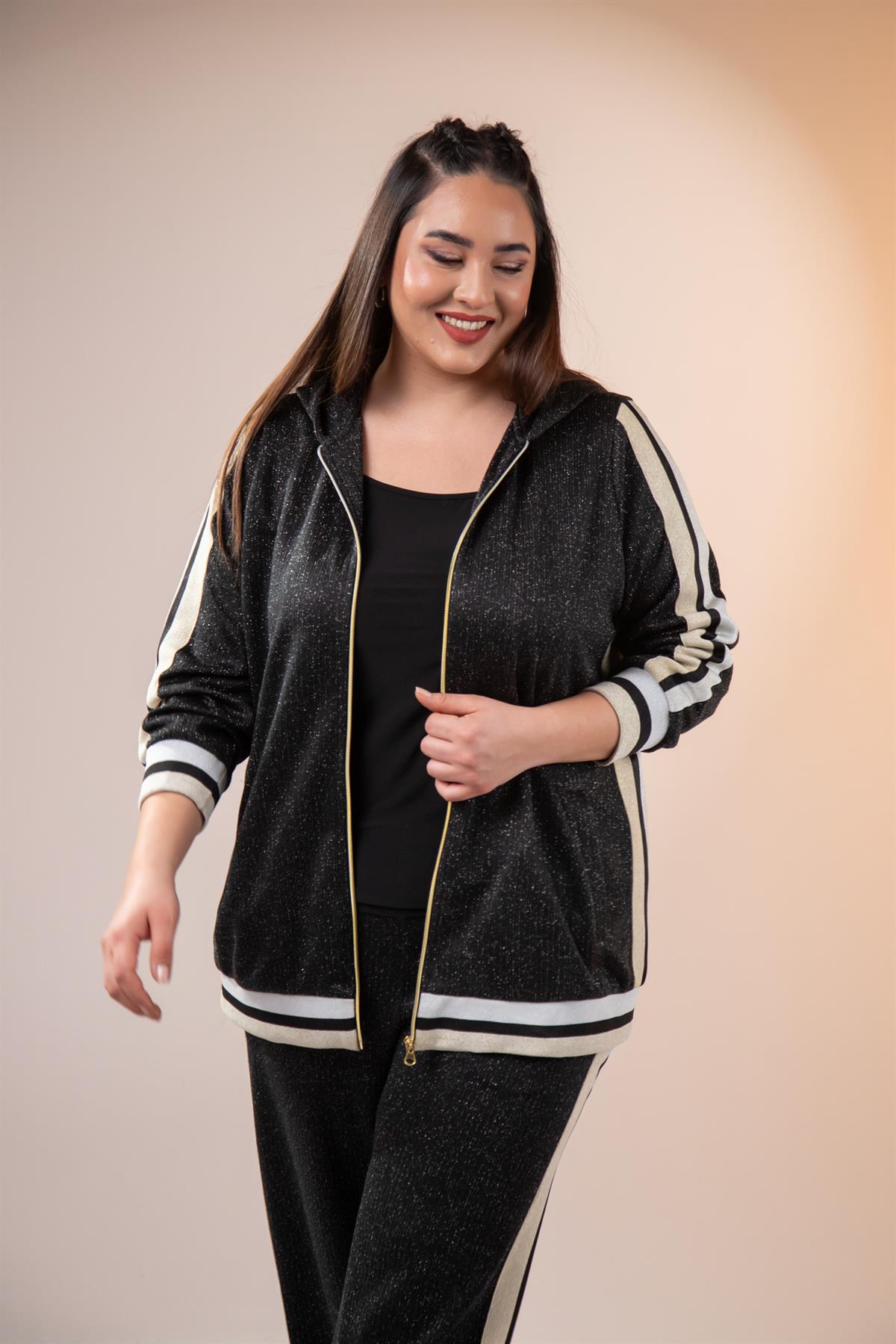 Büyük Beden 333183 Simli İkili Takım  Siyah