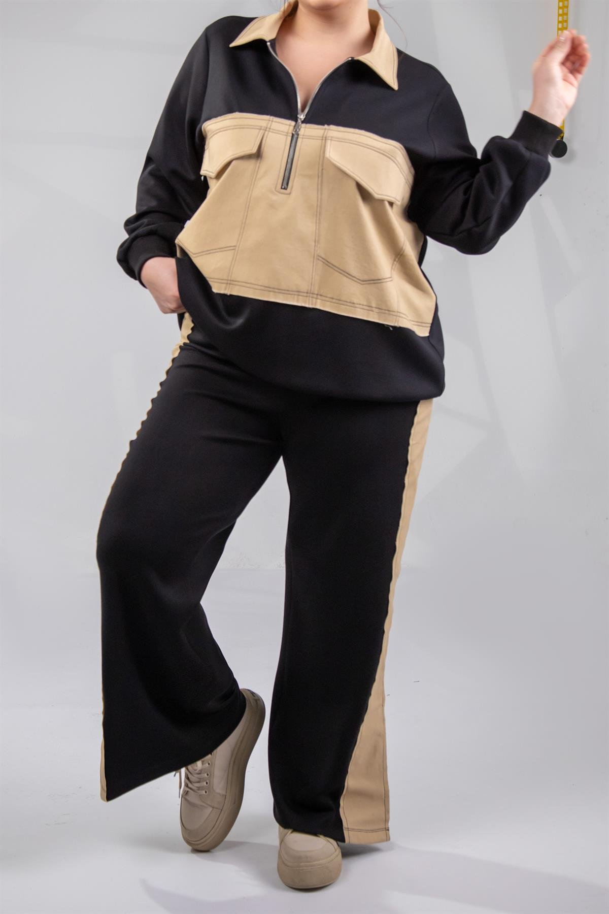 Büyük Beden 333187 Cep Detaylı 2li Takım  Siyah