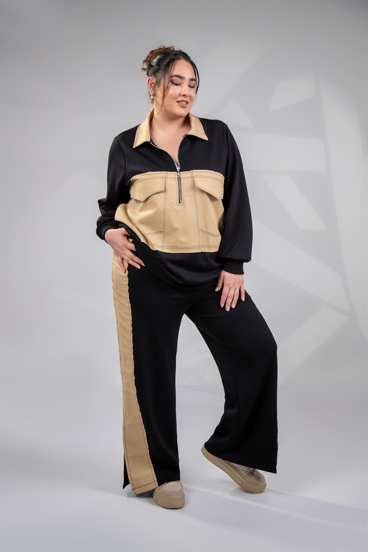 Büyük Beden 333187 Cep Detaylı 2li Takım  Siyah