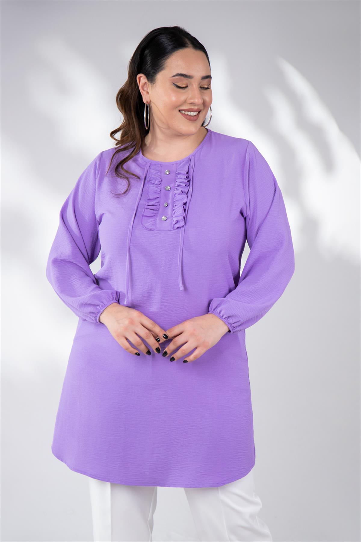 Büyük Beden 333306 Yaka Detaylı Tunik  Lila