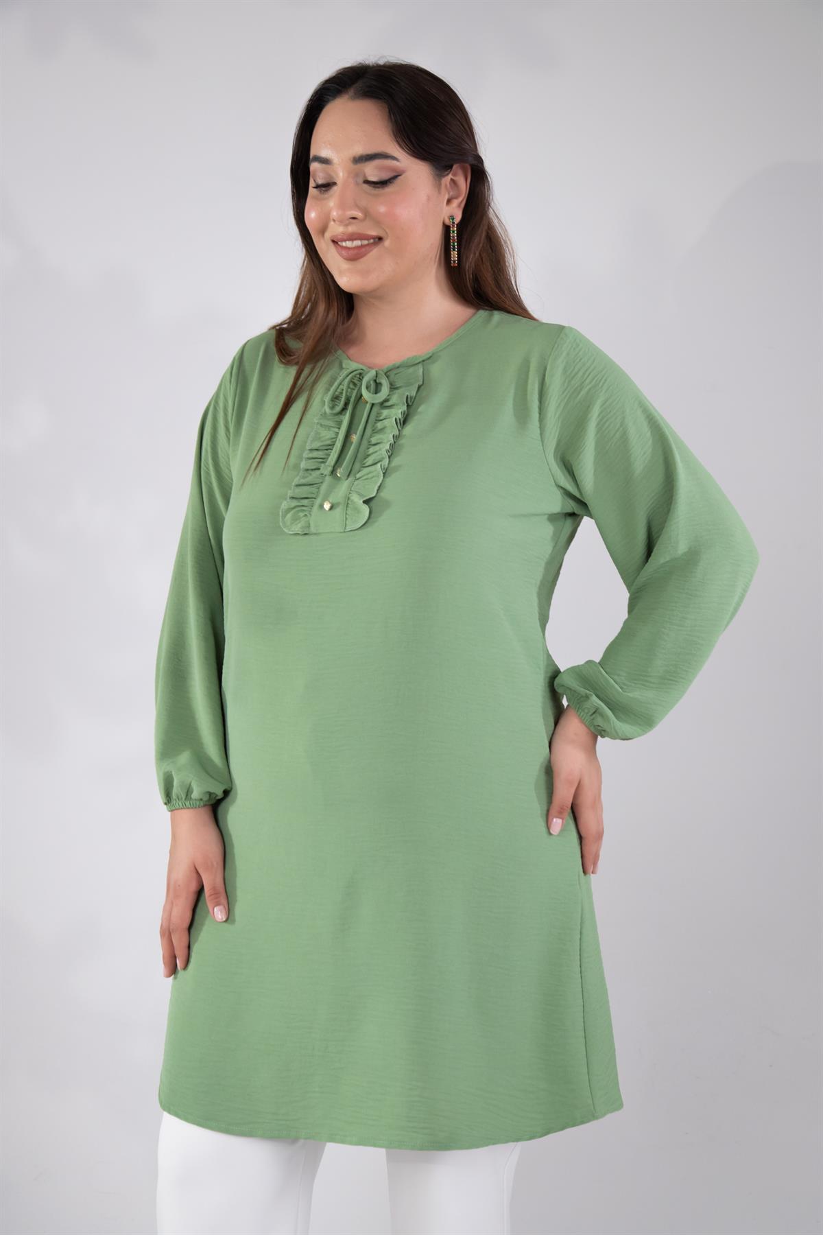 Büyük Beden 333306 Yaka Detaylı Tunik  Yeşil