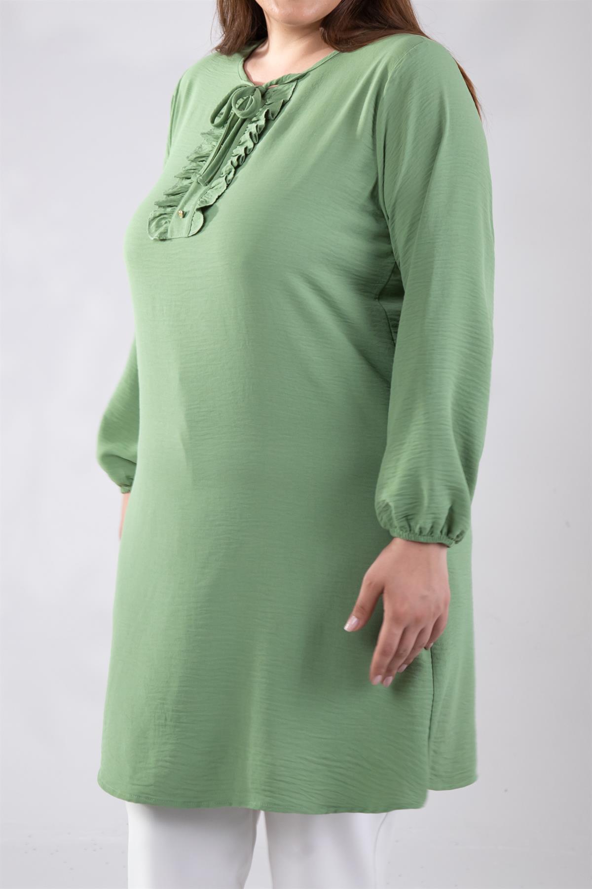 Büyük Beden 333306 Yaka Detaylı Tunik  Yeşil