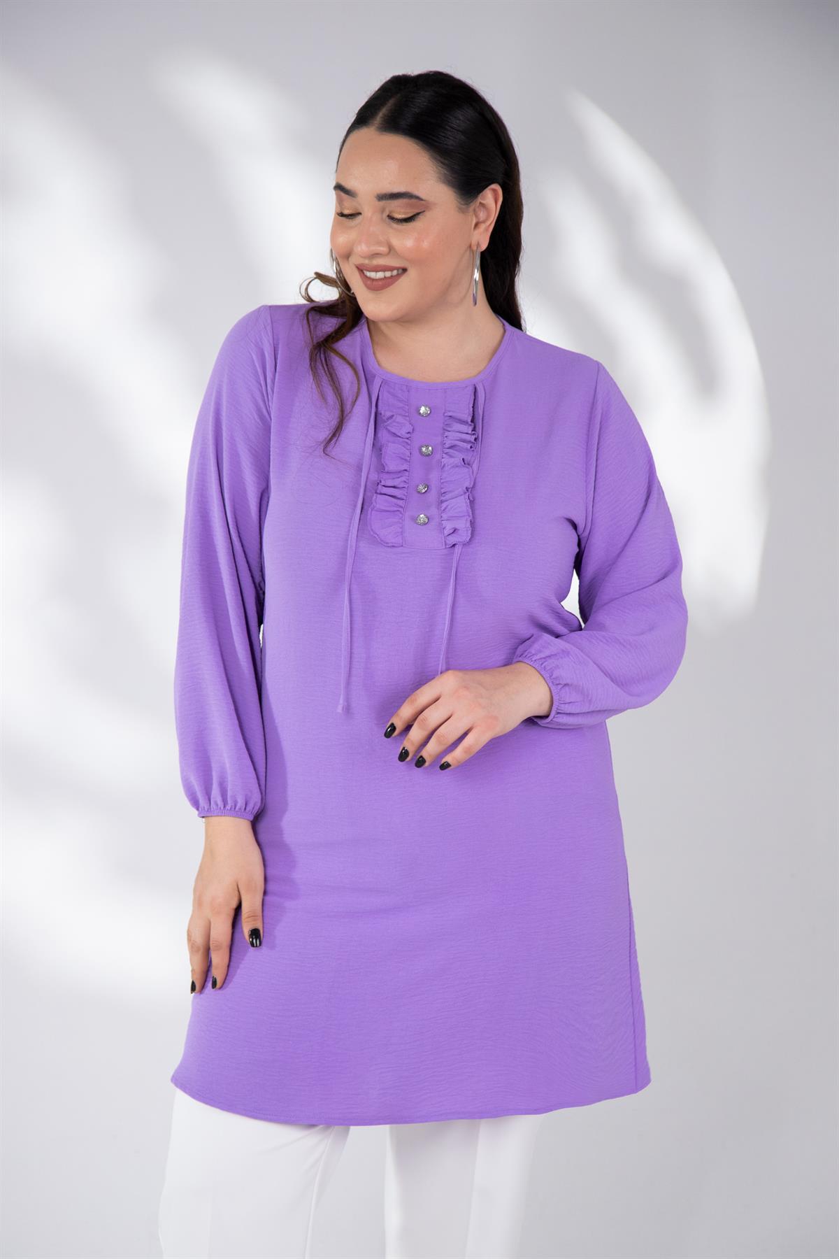 Büyük Beden 333306 Yaka Detaylı Tunik  Lila