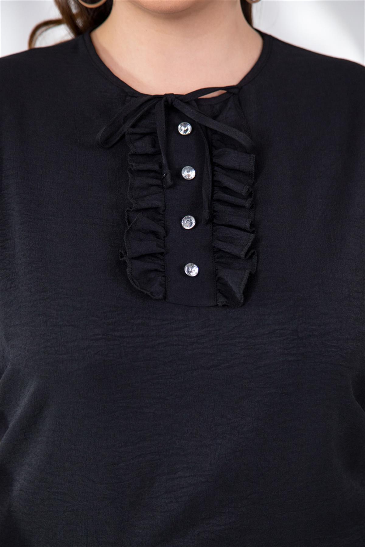 Büyük Beden 333306 Yaka Detaylı Tunik  Siyah