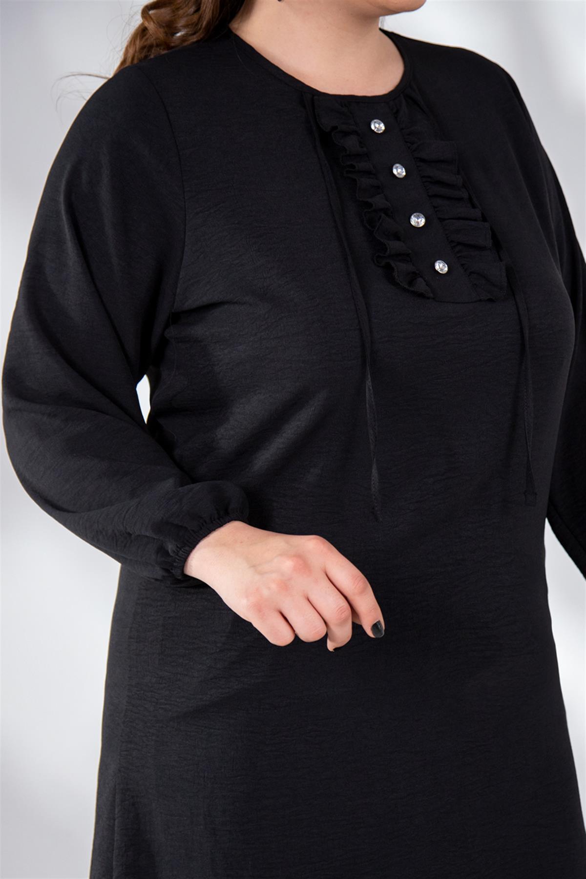 Büyük Beden 333306 Yaka Detaylı Tunik  Siyah