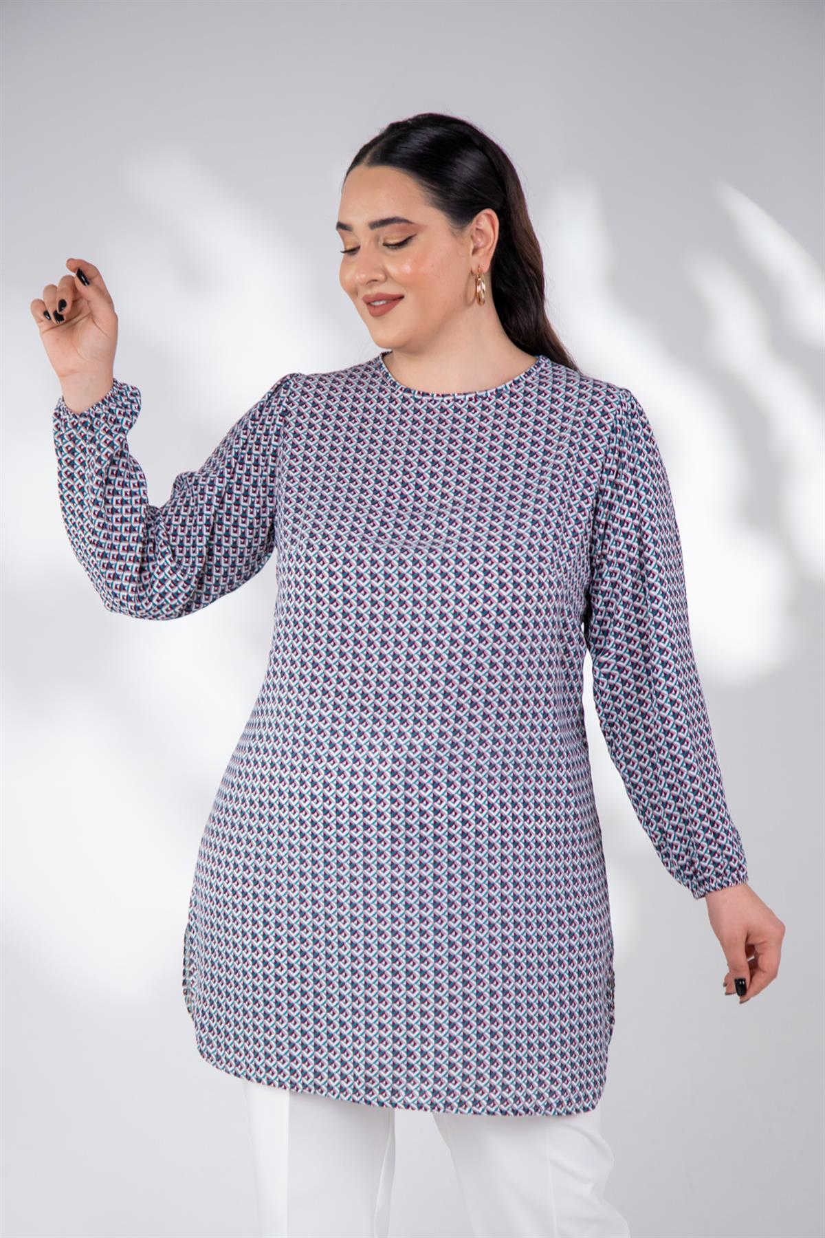 Büyük Beden 333310 Yanı Yırtmaçlı Tunik  Bordo-Yeşil