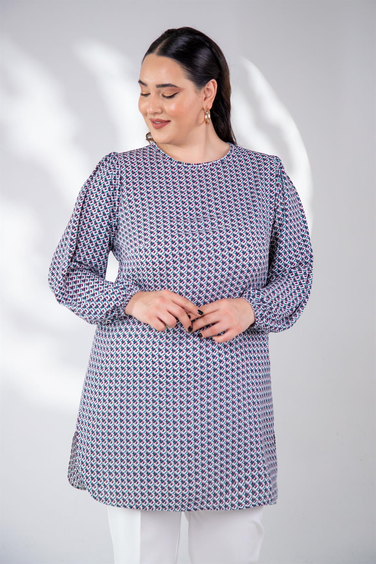 Büyük Beden 333310 Yanı Yırtmaçlı Tunik  Bordo-Yeşil