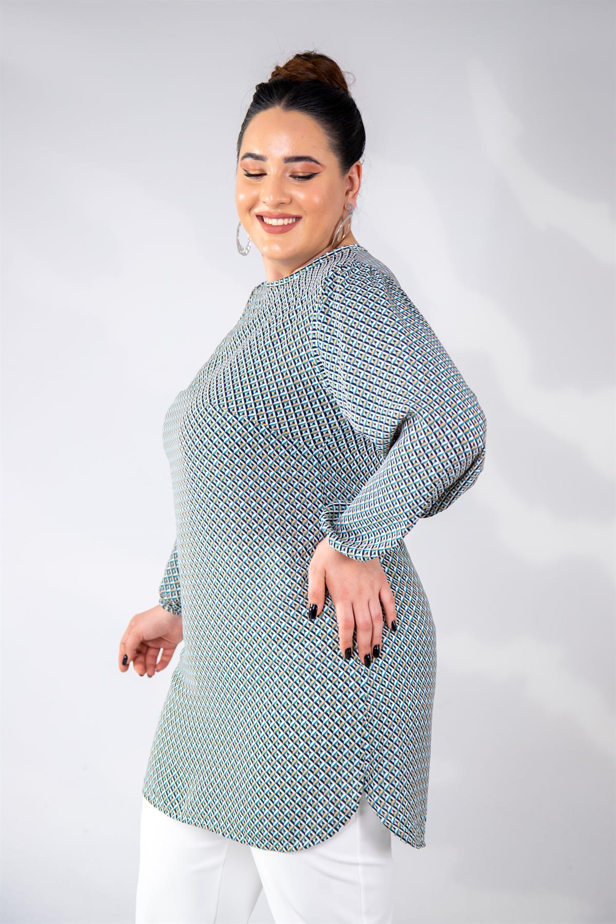 Büyük Beden 333310 Yanı Yırtmaçlı Tunik  Sarı-Yeşil