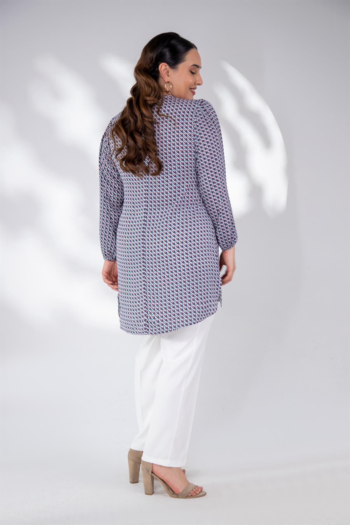 Büyük Beden 333310 Yanı Yırtmaçlı Tunik  Bordo-Yeşil