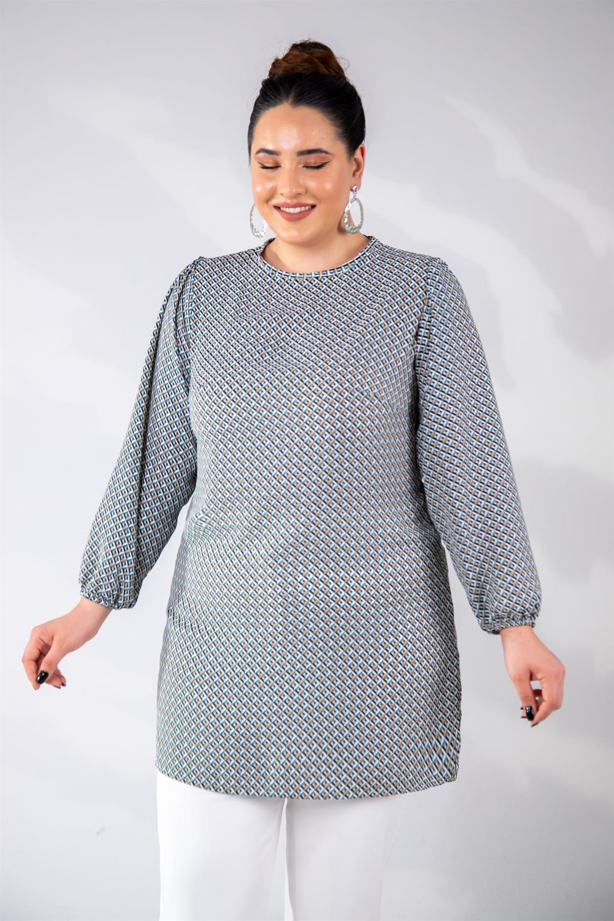 Büyük Beden 333310 Yanı Yırtmaçlı Tunik  Sarı-Yeşil