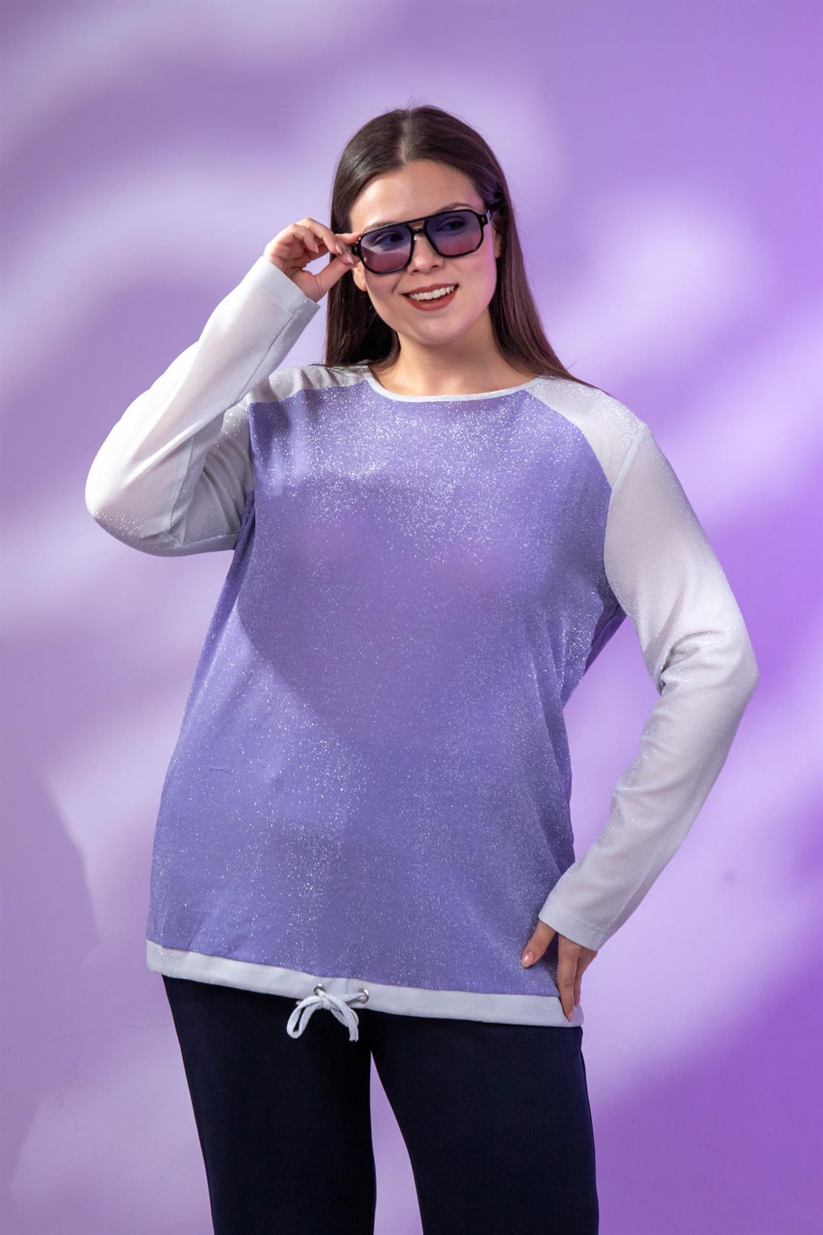 Büyük Beden 333330  Garnili Bluz  Lila-Gri
