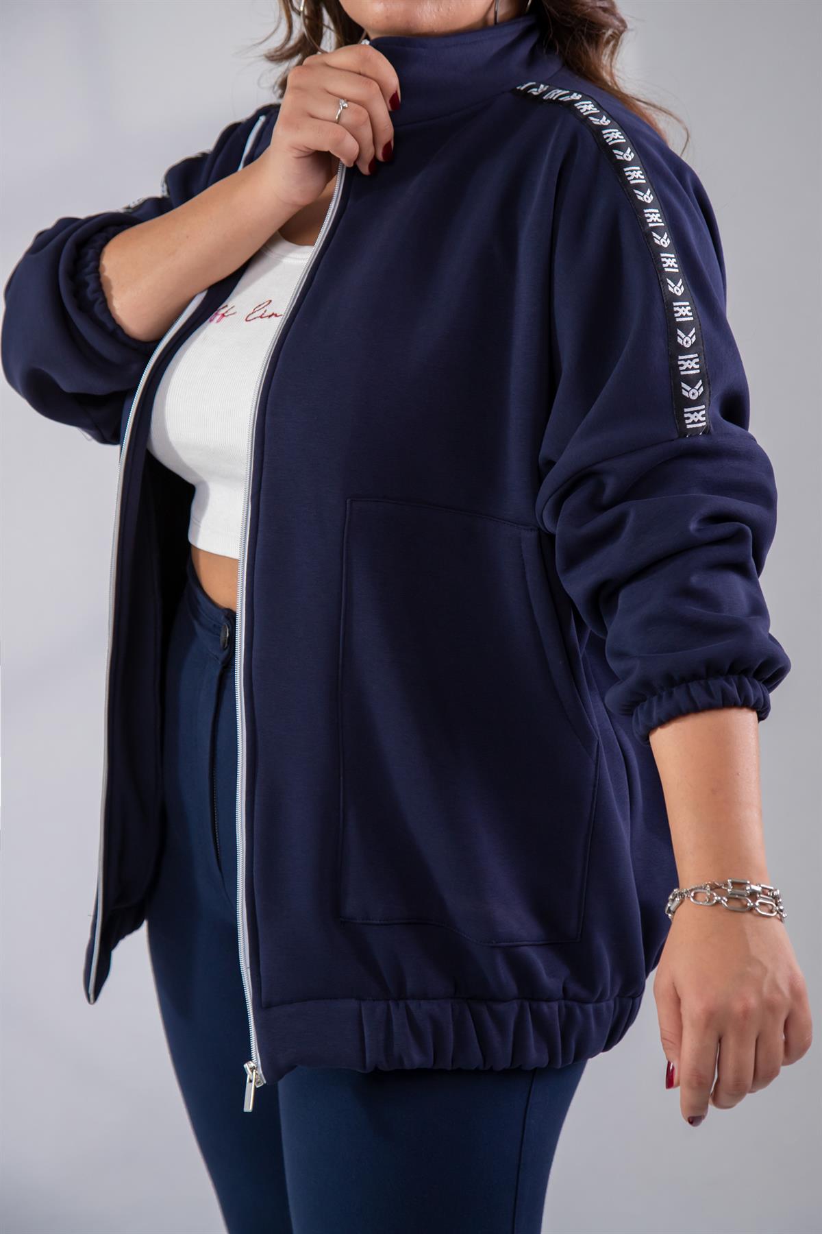 Büyük Beden 333443 Şertli Polar Sweat Lacivert