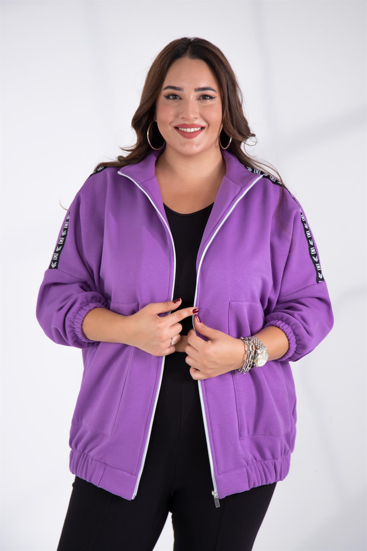 Büyük Beden 333443 Şertli Polar Sweat Lila