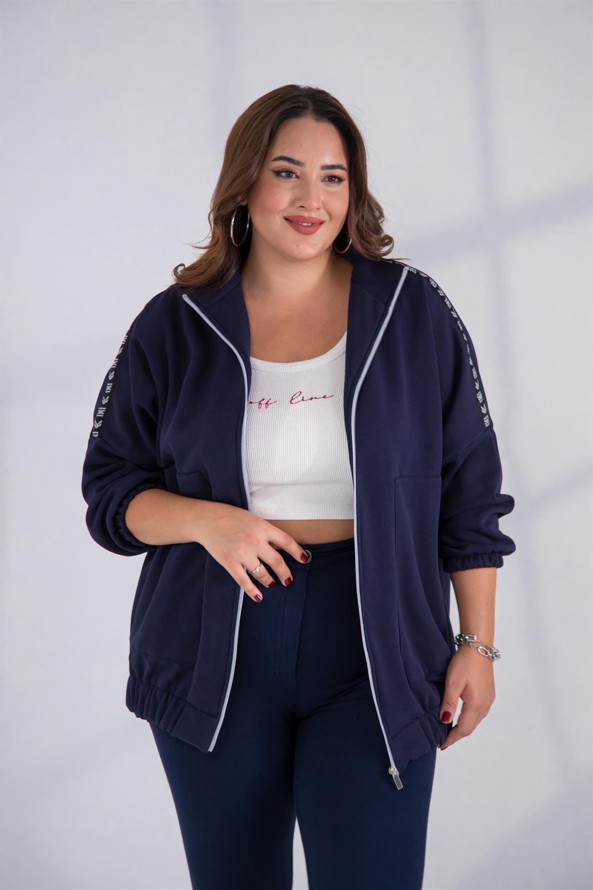 Büyük Beden 333443 Şertli Polar Sweat Lacivert