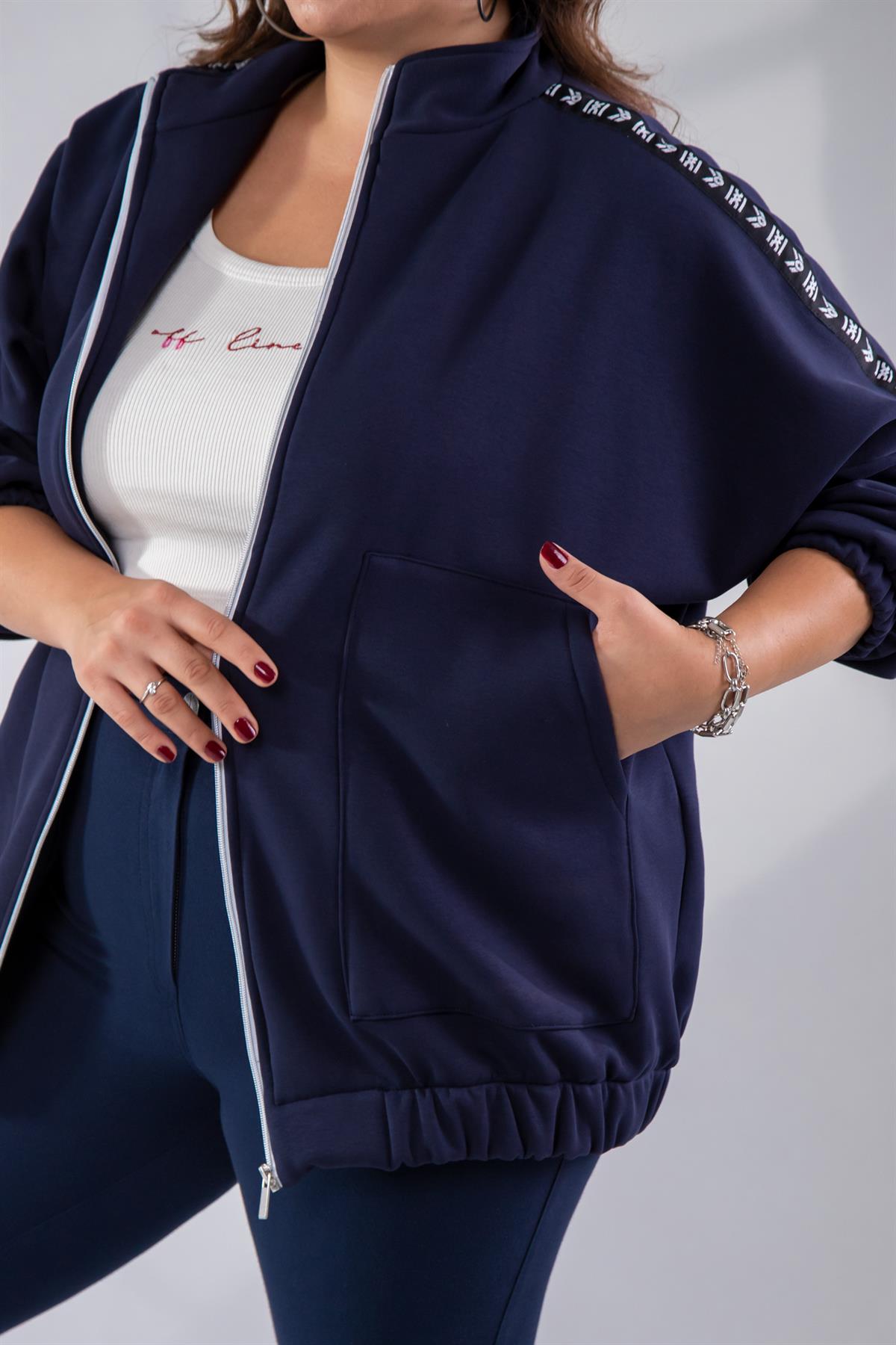 Büyük Beden 333443 Şertli Polar Sweat Lacivert