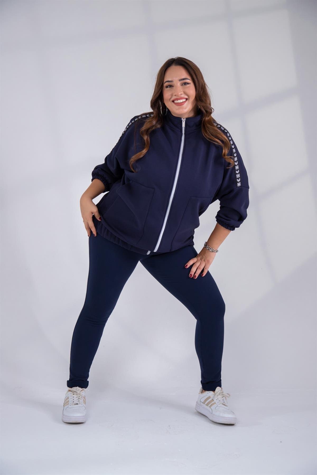 Büyük Beden 333443 Şertli Polar Sweat Lacivert