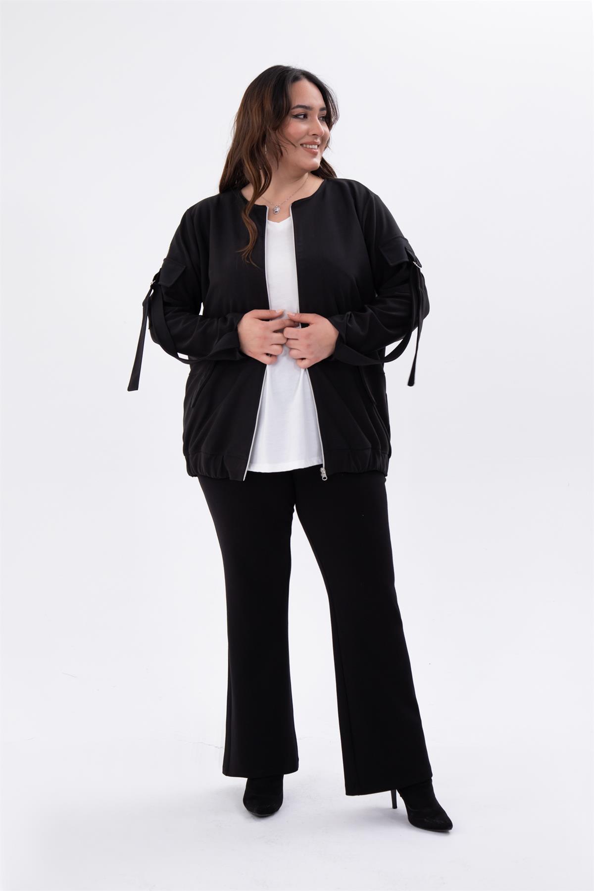 Büyük Beden 333585 Cep Kol Detaylı Ceket  Siyah