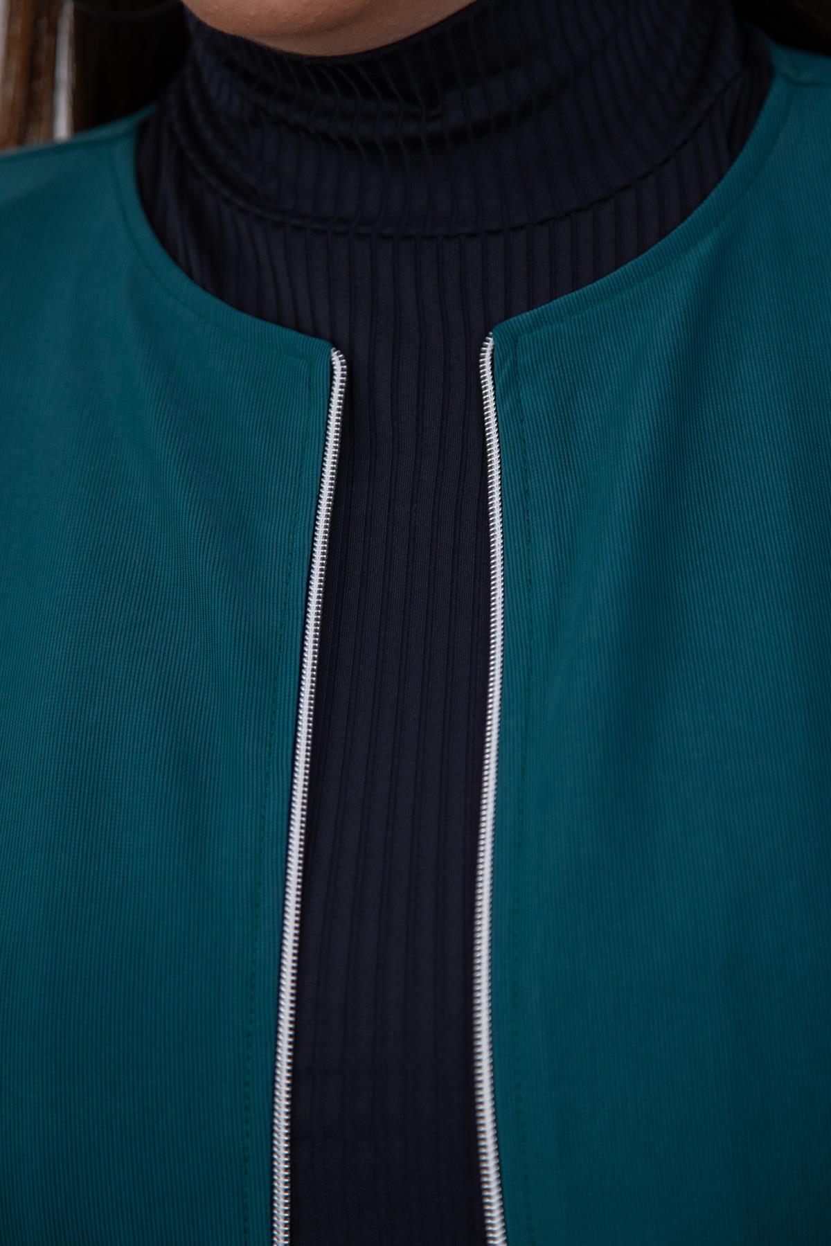 Büyük Beden 333585 Cep Kol Detaylı Ceket  Zümrüt Yeşil