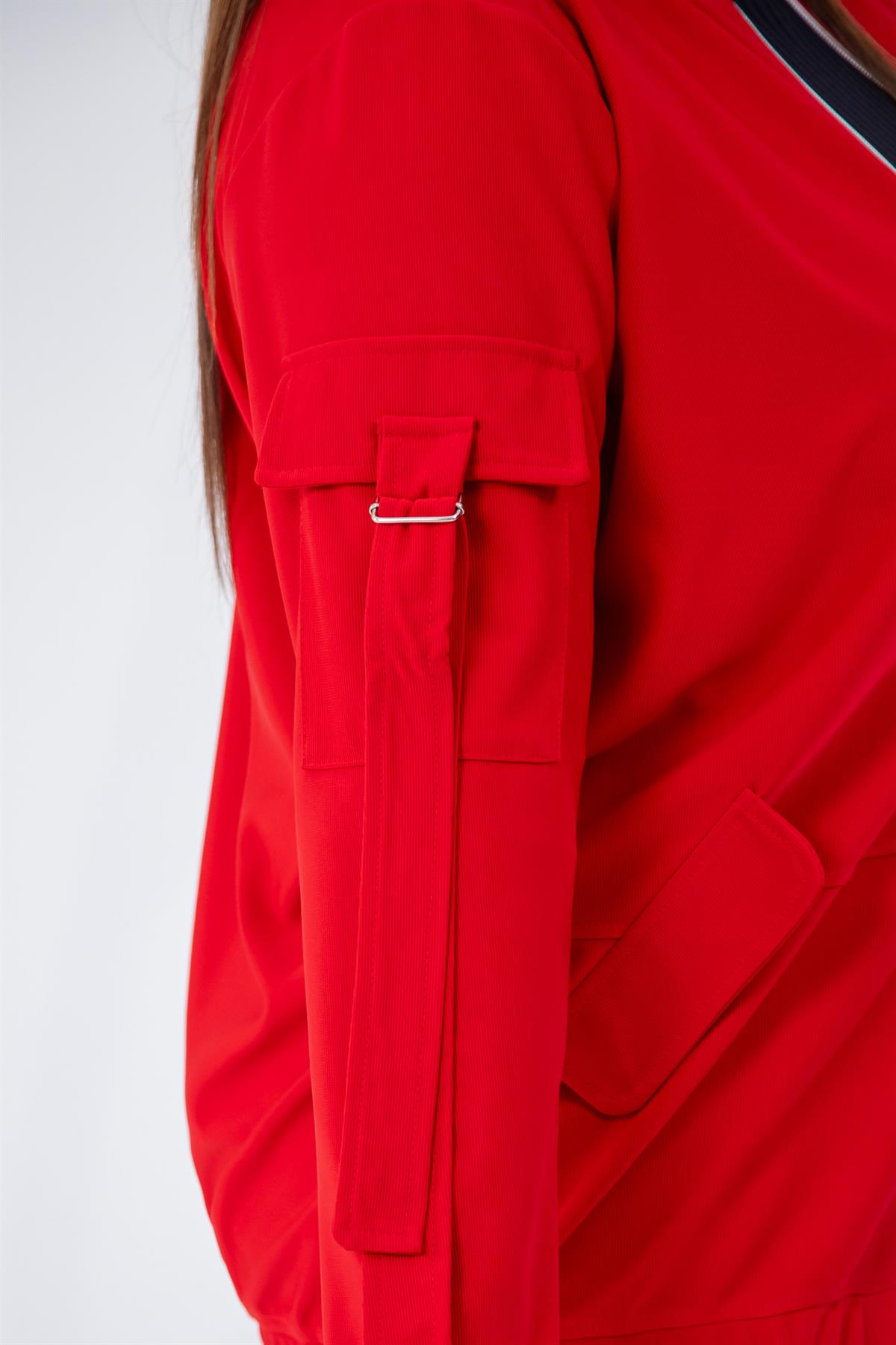 Büyük Beden 333585 Cep Kol Detaylı Ceket  Kırmızı