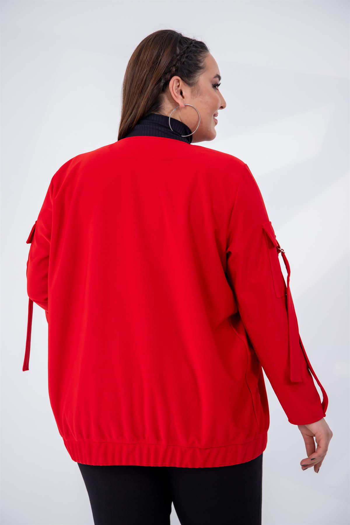 Büyük Beden 333585 Cep Kol Detaylı Ceket  Kırmızı