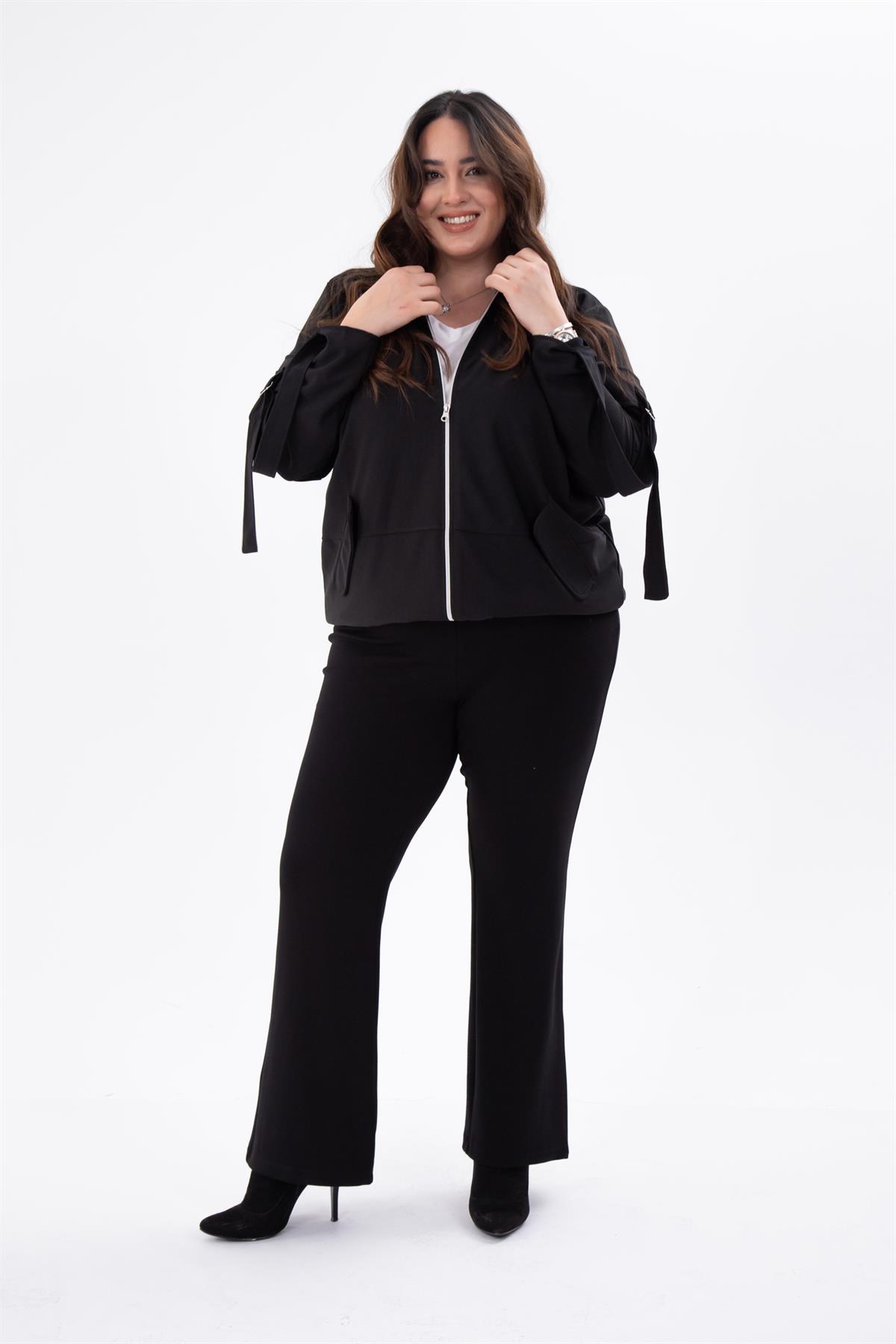 Büyük Beden 333585 Cep Kol Detaylı Ceket  Siyah