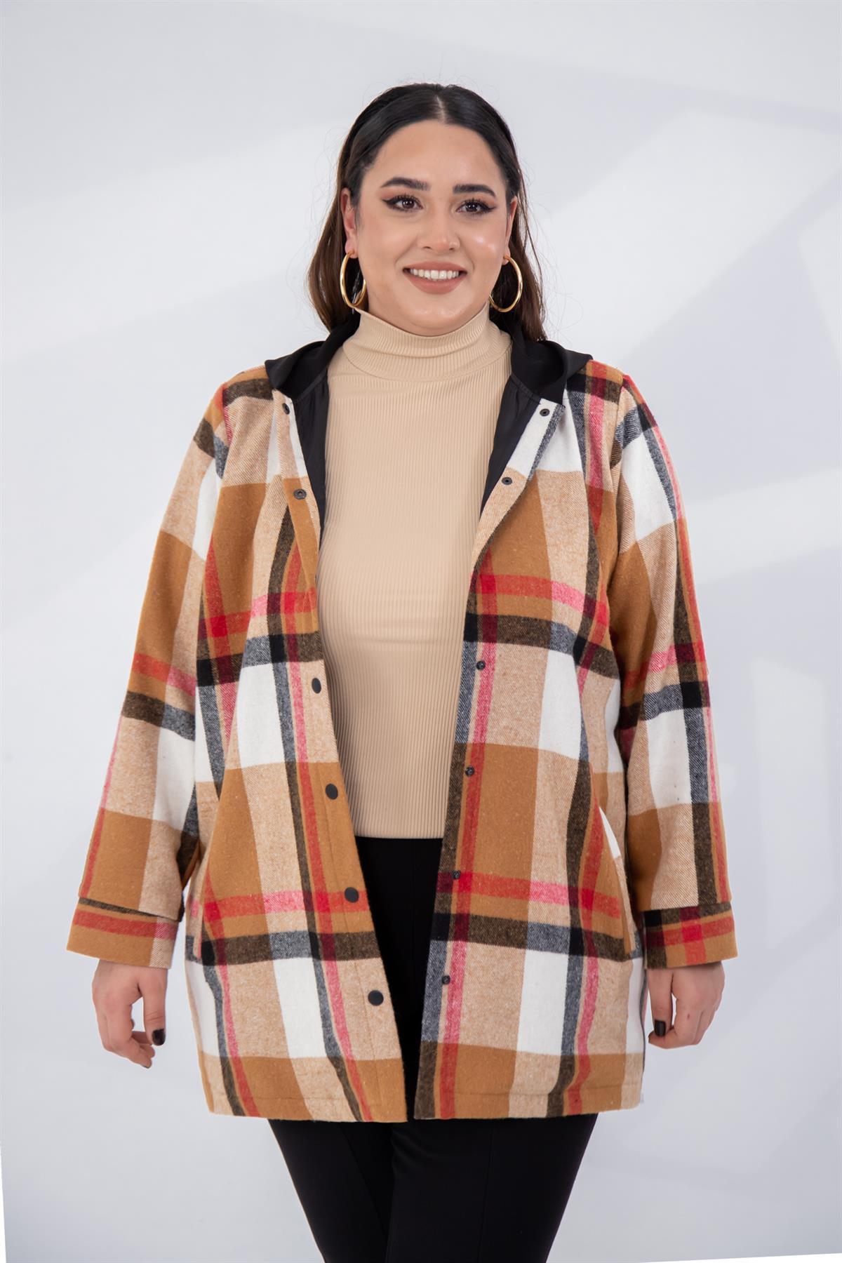 Büyük Beden 333658 Desenli Ceket  Ekose