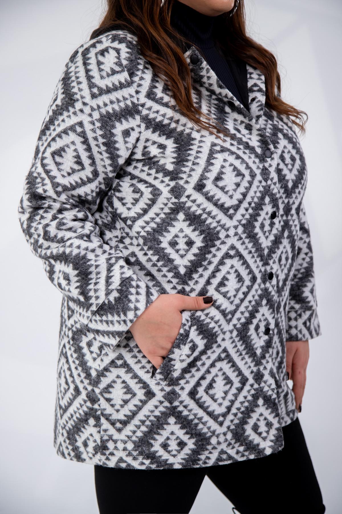 Büyük Beden 333658 Desenli Ceket  Gri Etnik 