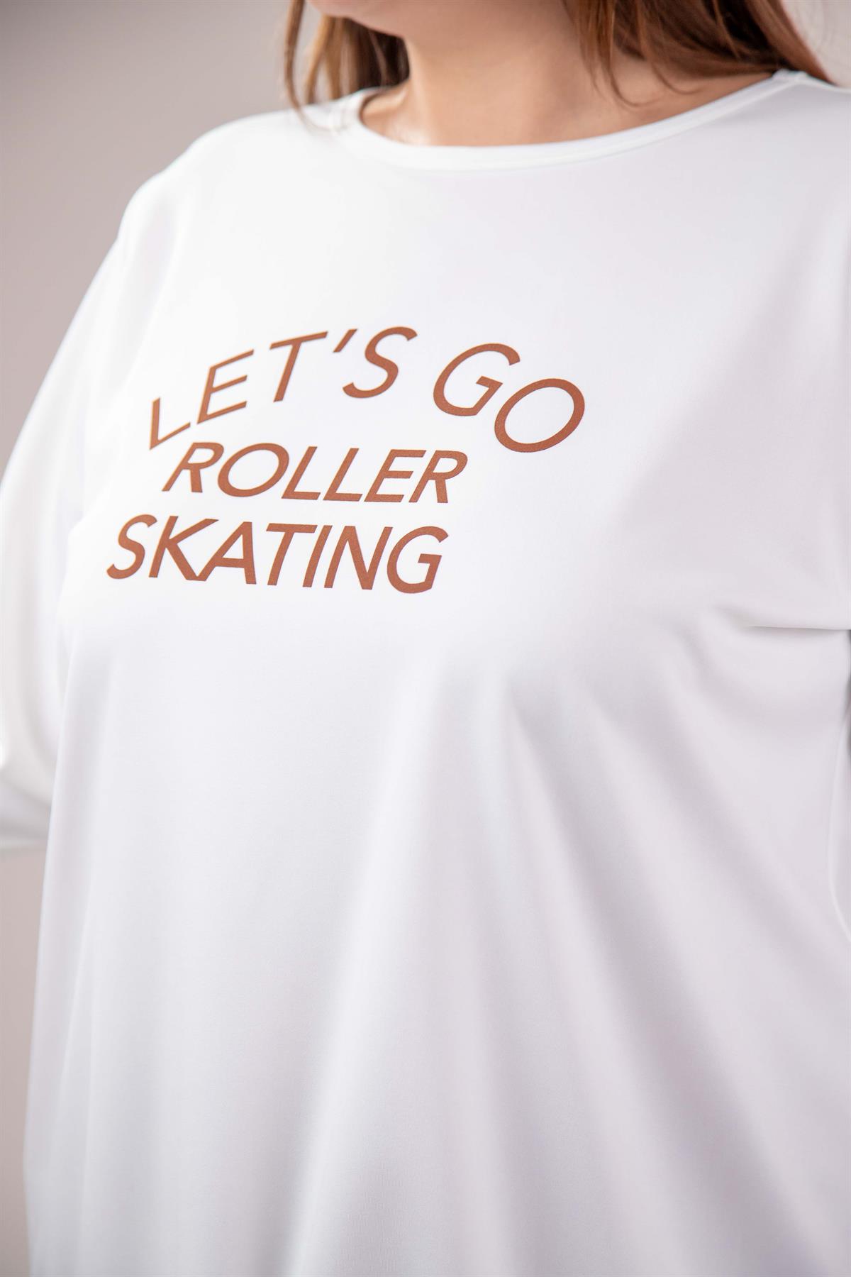 Büyük Beden 33374 Önü Baskılı Sweat  Beyaz