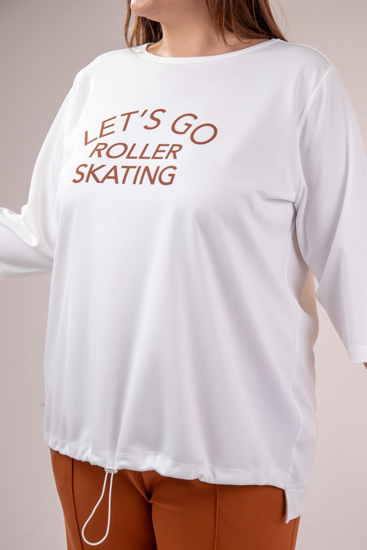 Büyük Beden 33374 Önü Baskılı Sweat  Beyaz