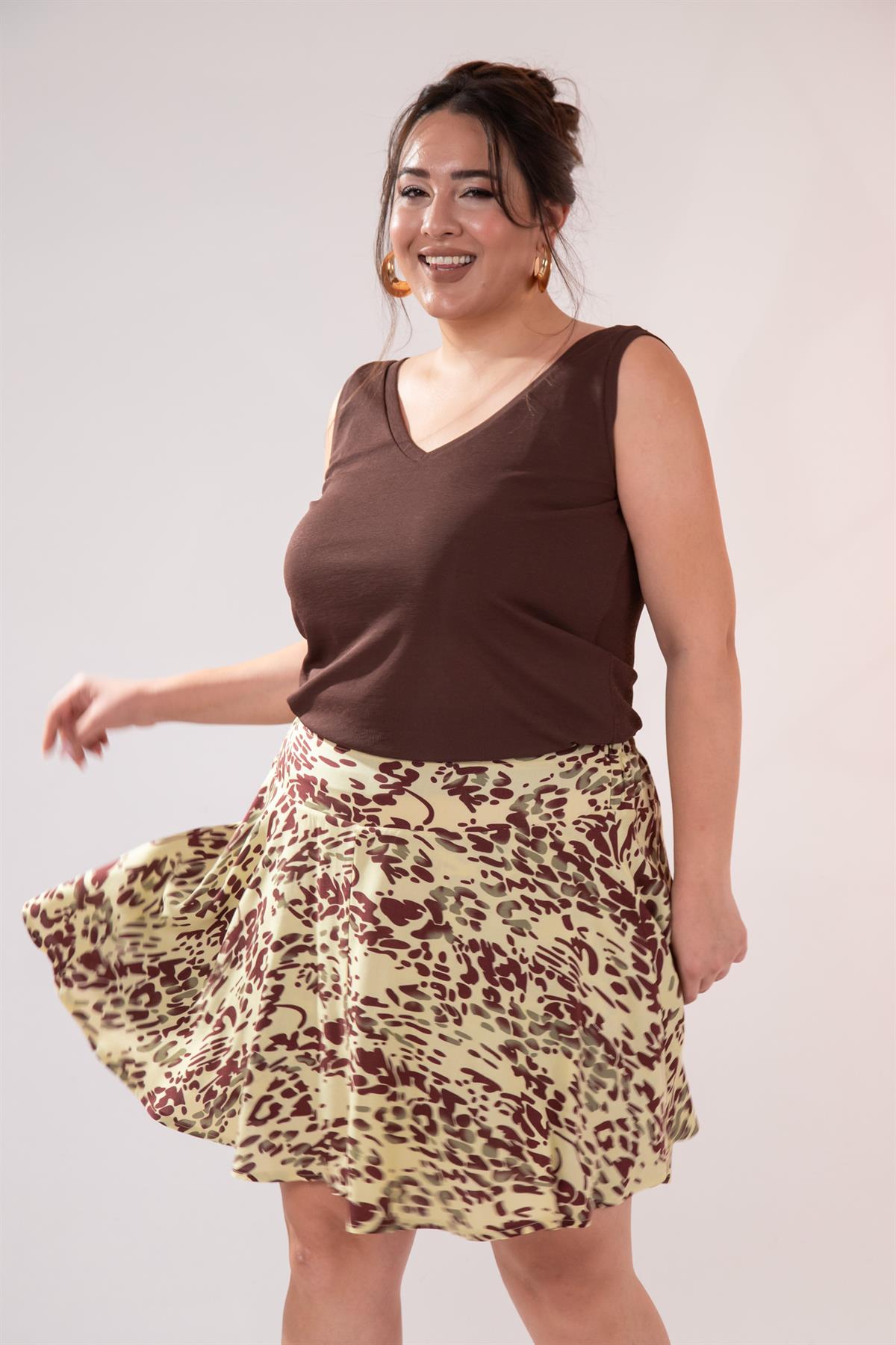 Büyük Beden 333848 Desenli Şort  Etek Bej