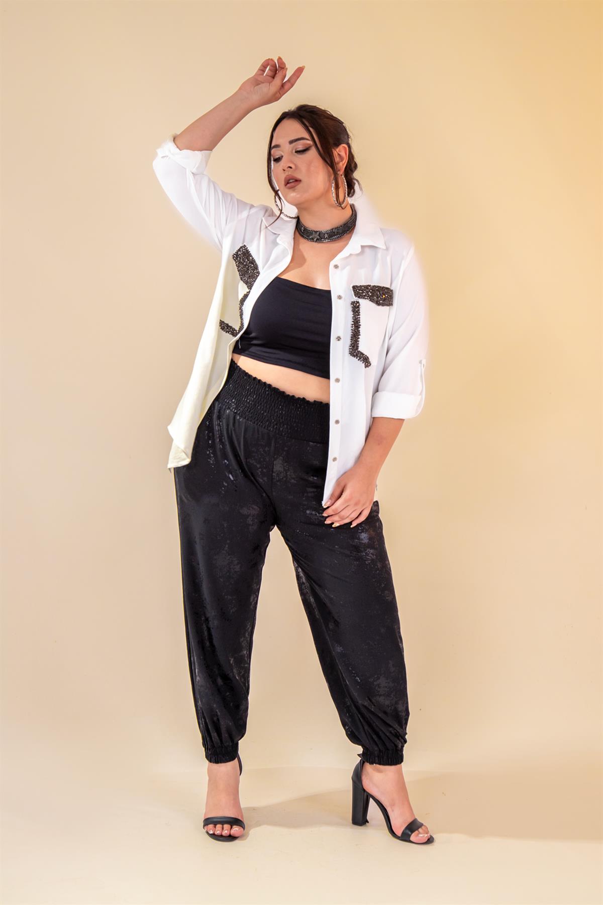 Büyük Beden 333997 Beli Gipeli Pantolon  Siyah