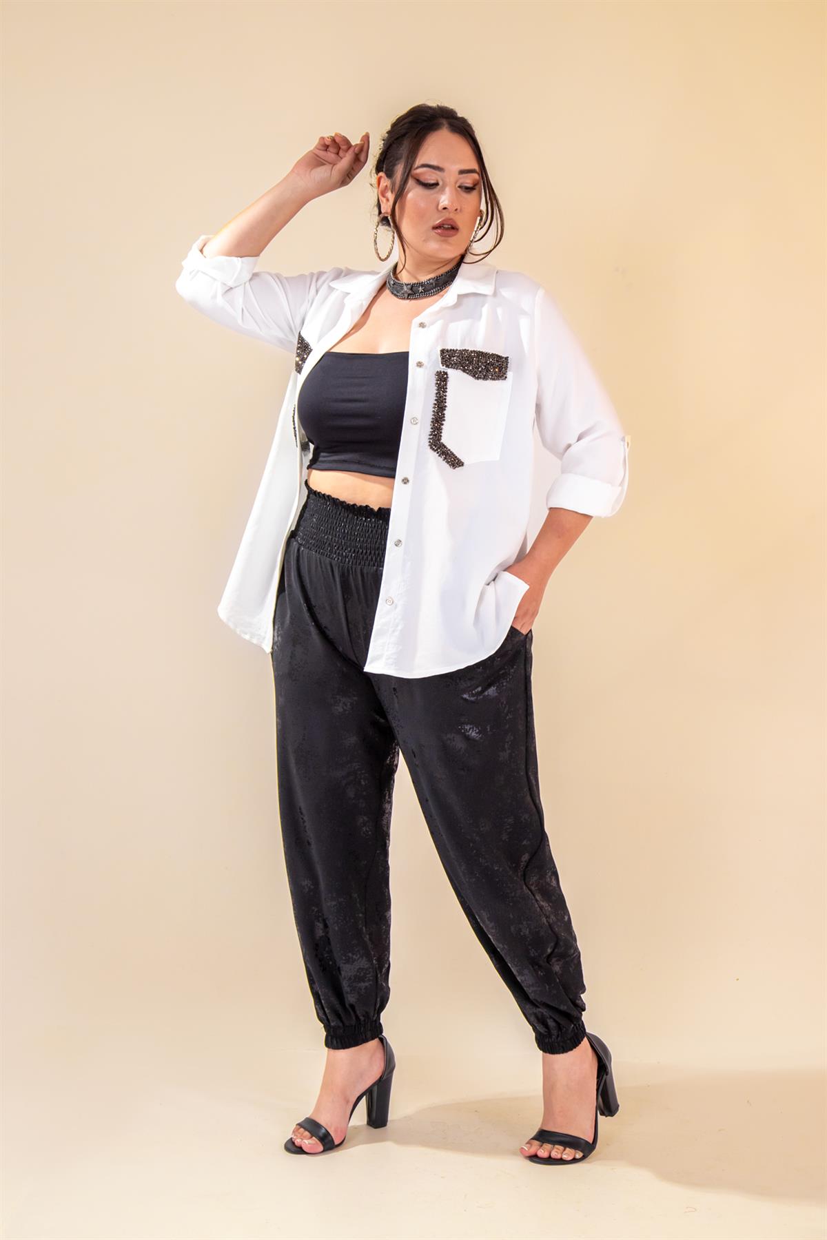 Büyük Beden 333997 Beli Gipeli Pantolon  Siyah