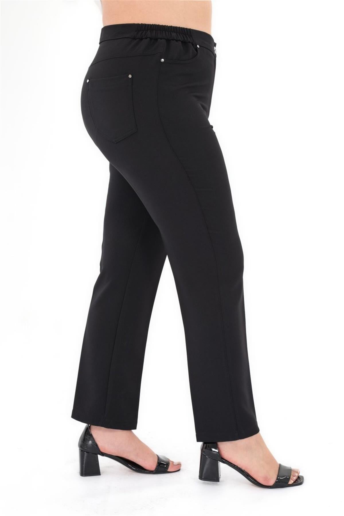 Büyük Beden 4008 Tuvid Lastikli Pantolon Siyah