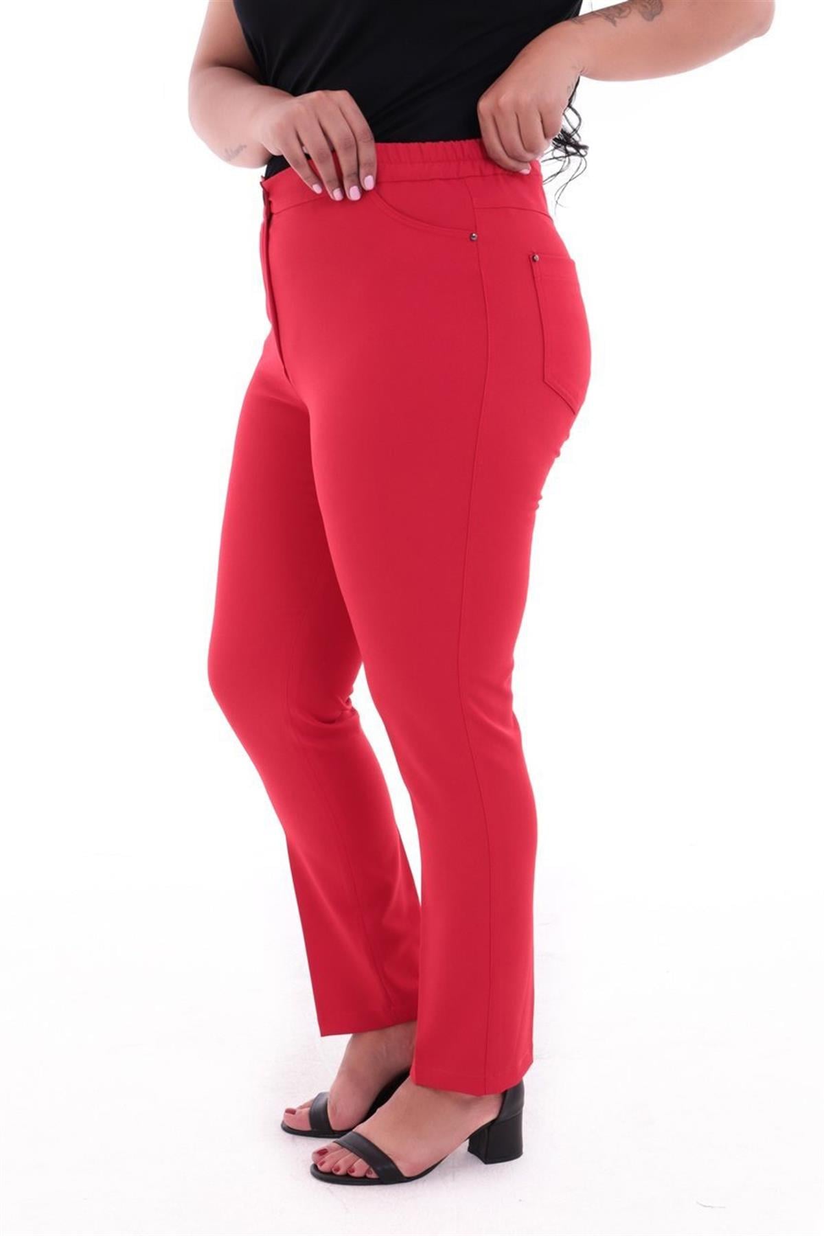 Büyük Beden 4008 Tuvid Lastikli Pantolon Beyaz