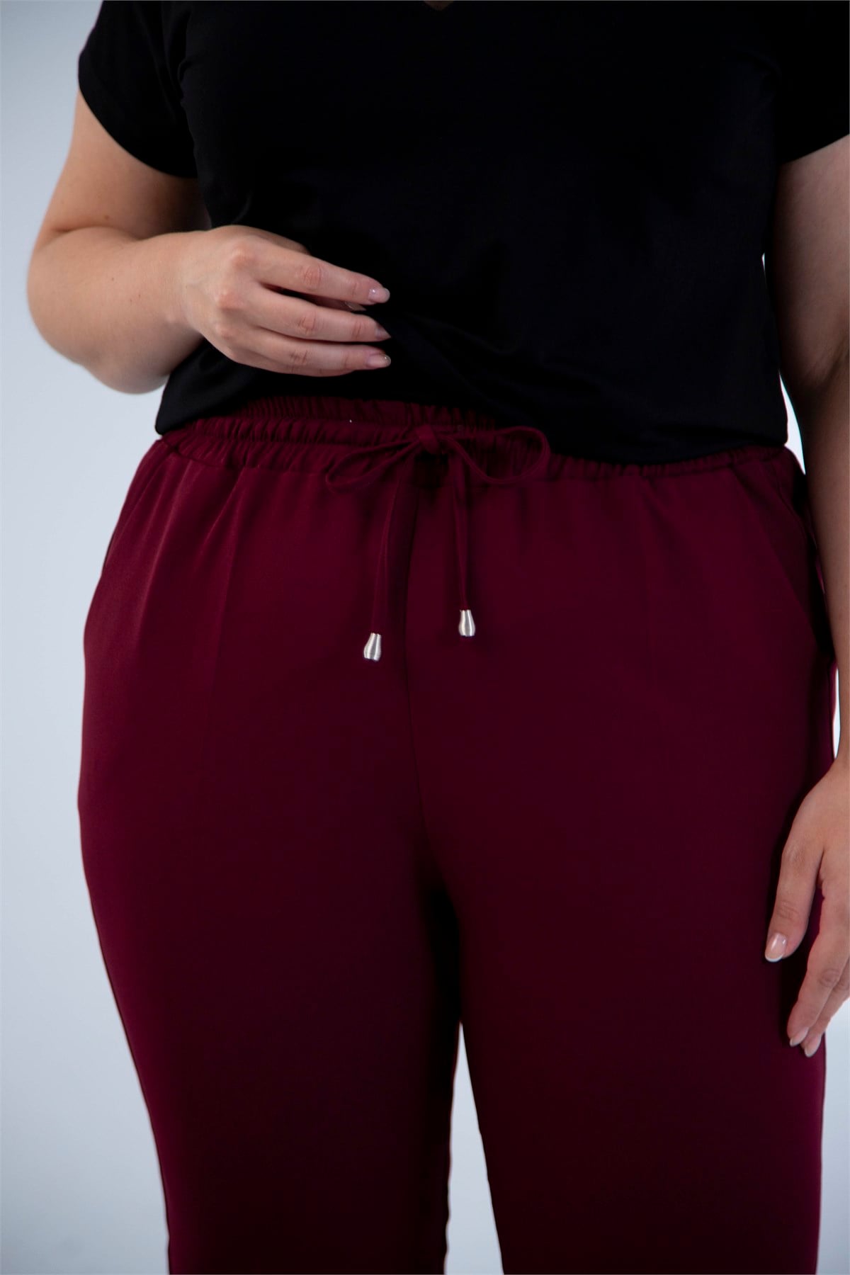 Büyük Beden 4010 Beli Bağcıklı Pantolon  Bordo
