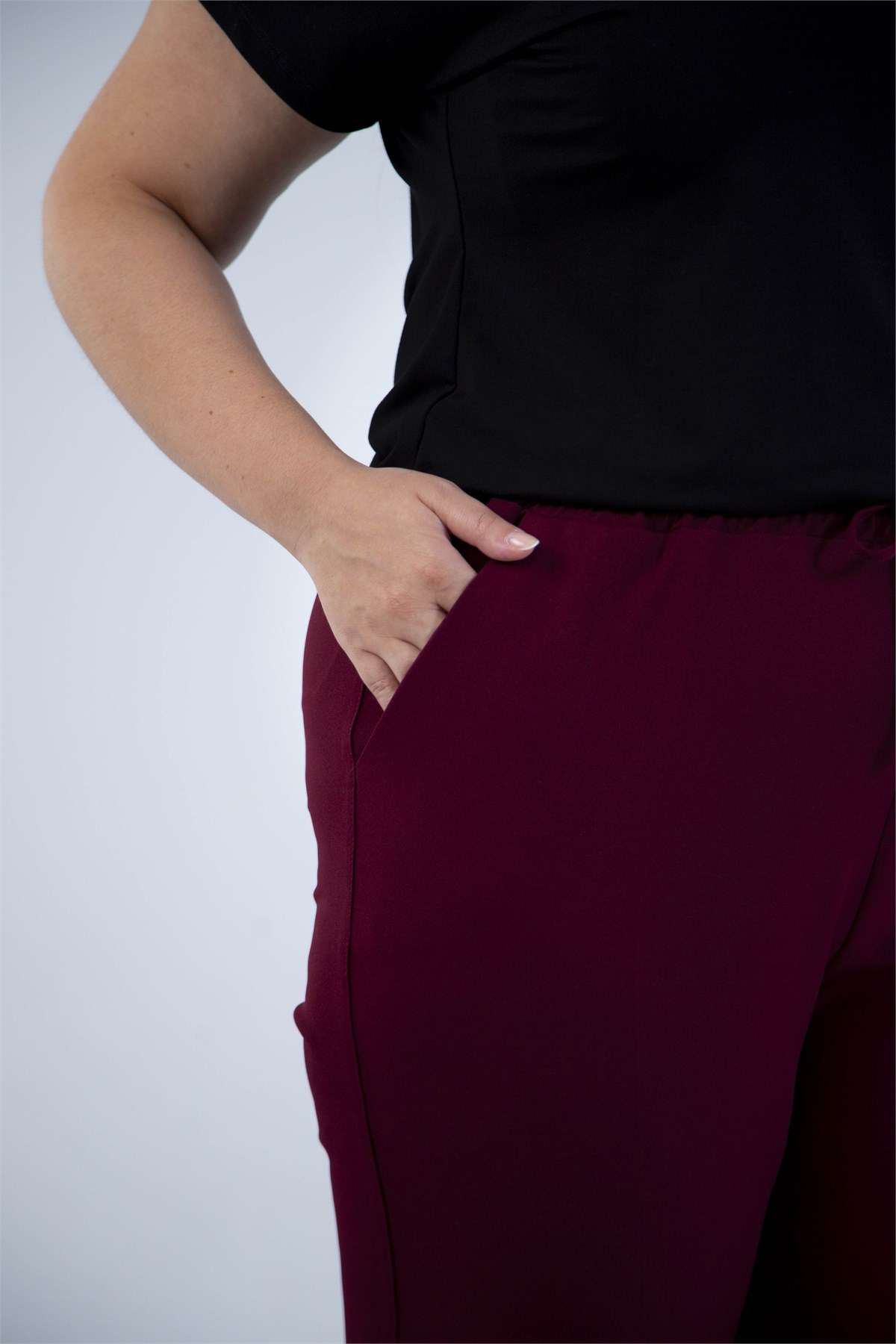 Büyük Beden 4010 Beli Bağcıklı Pantolon  Bordo