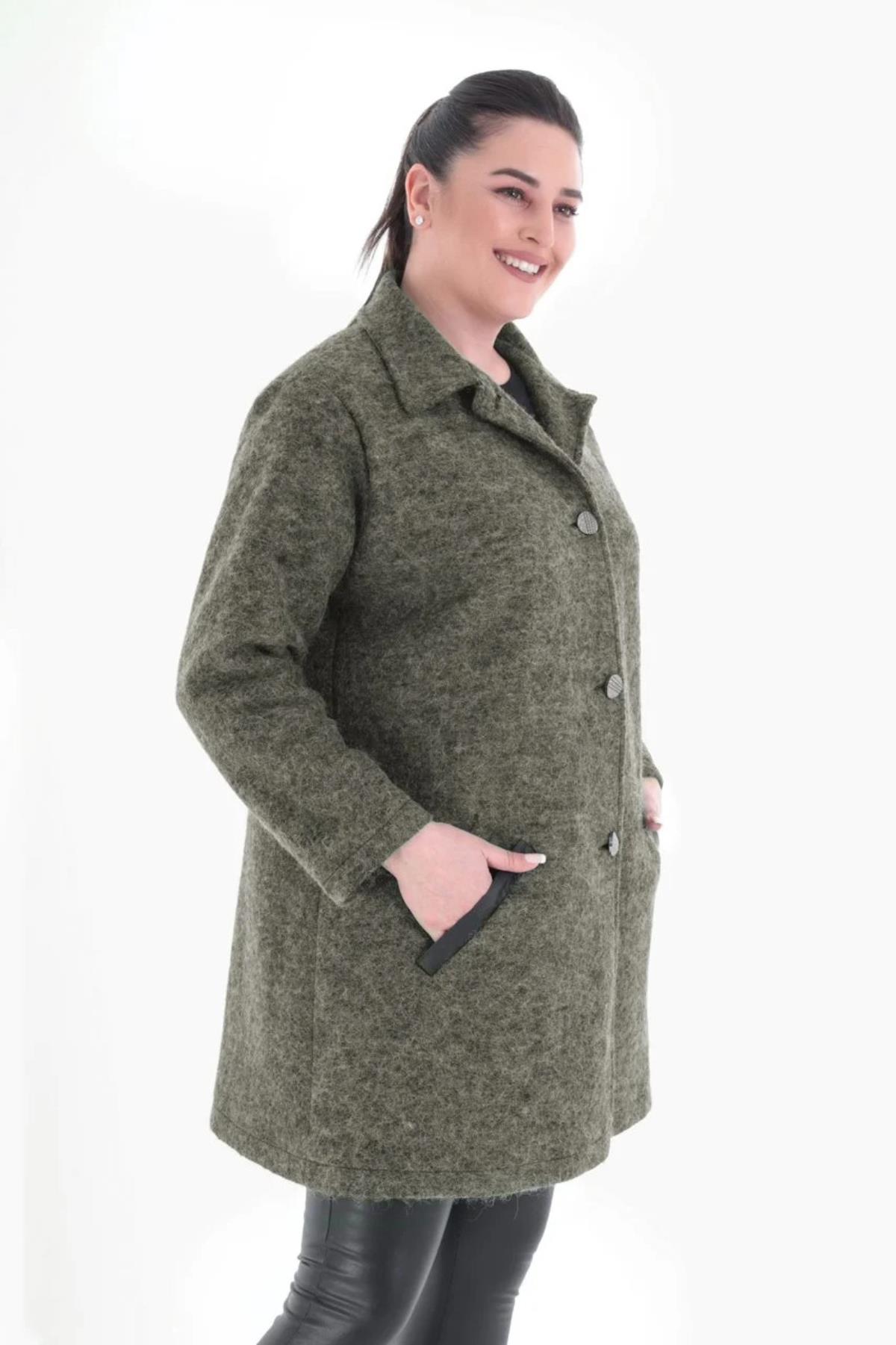 Büyük Beden 6077 Keçe Kaban  Haki