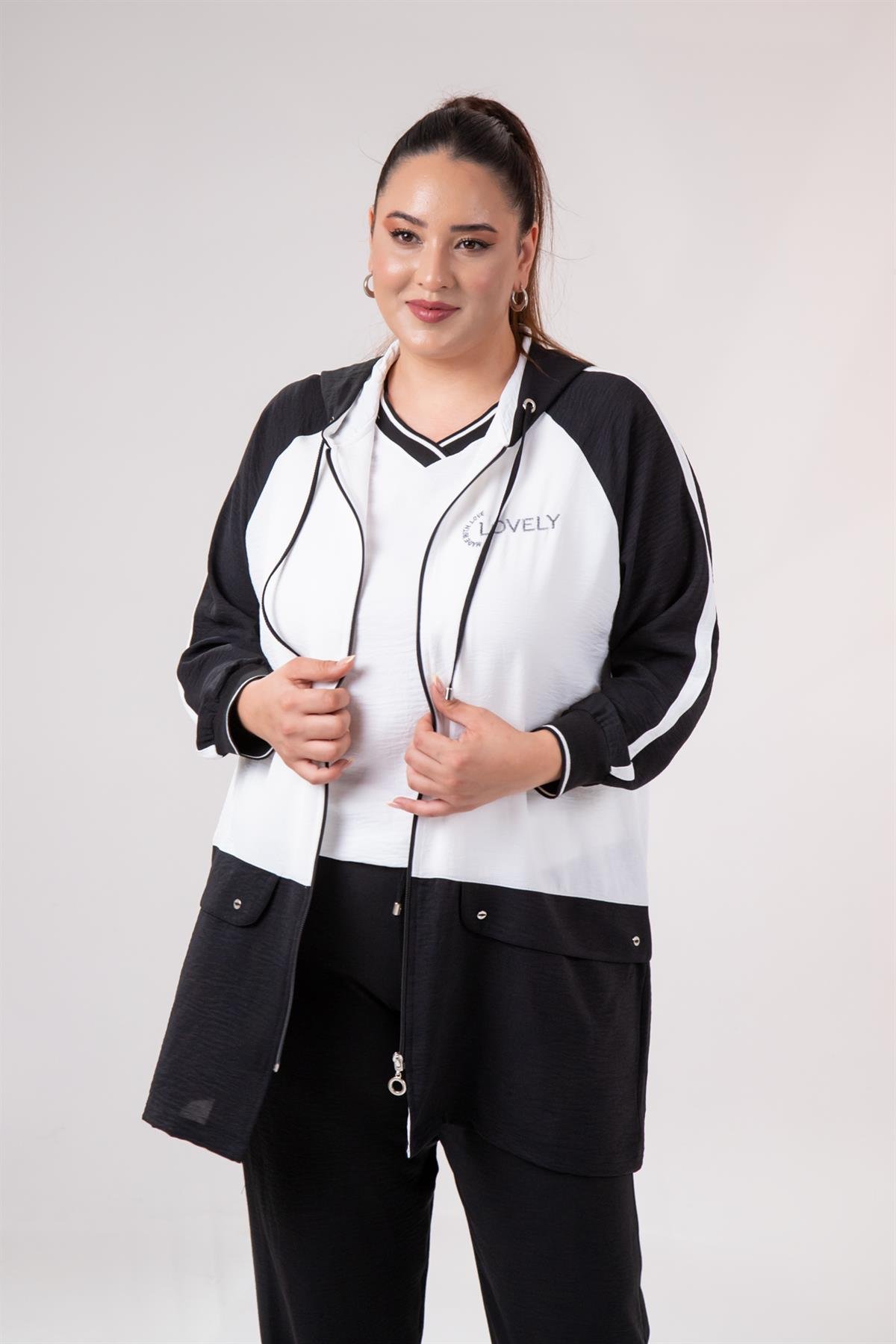 Büyük Beden 76318 Lovely Nakışlı 3Lü Takım Siyah