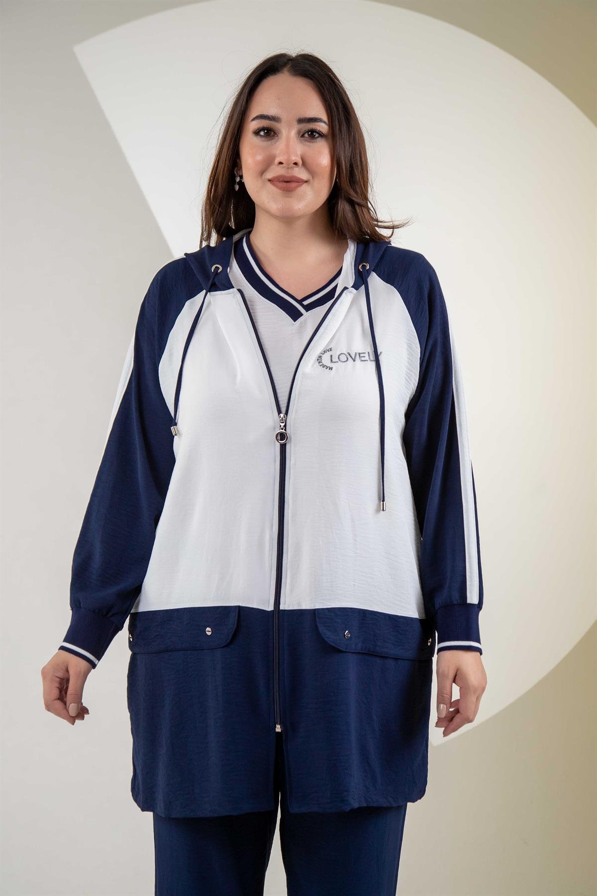 Büyük Beden 76318 Lovely Nakışlı 3lü Takım Lacivert